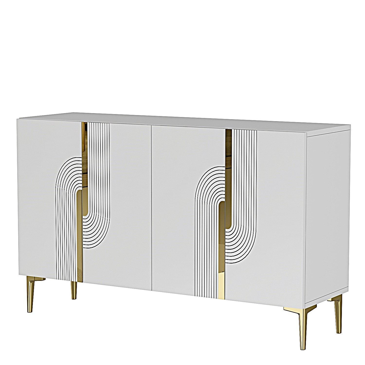 Consola Meyra 120, 120 x 75 x 32 cm, alb auriu, PAL melaminat, spatiu de depozitare, fixare pe perete, alb / gold — imaginea 5