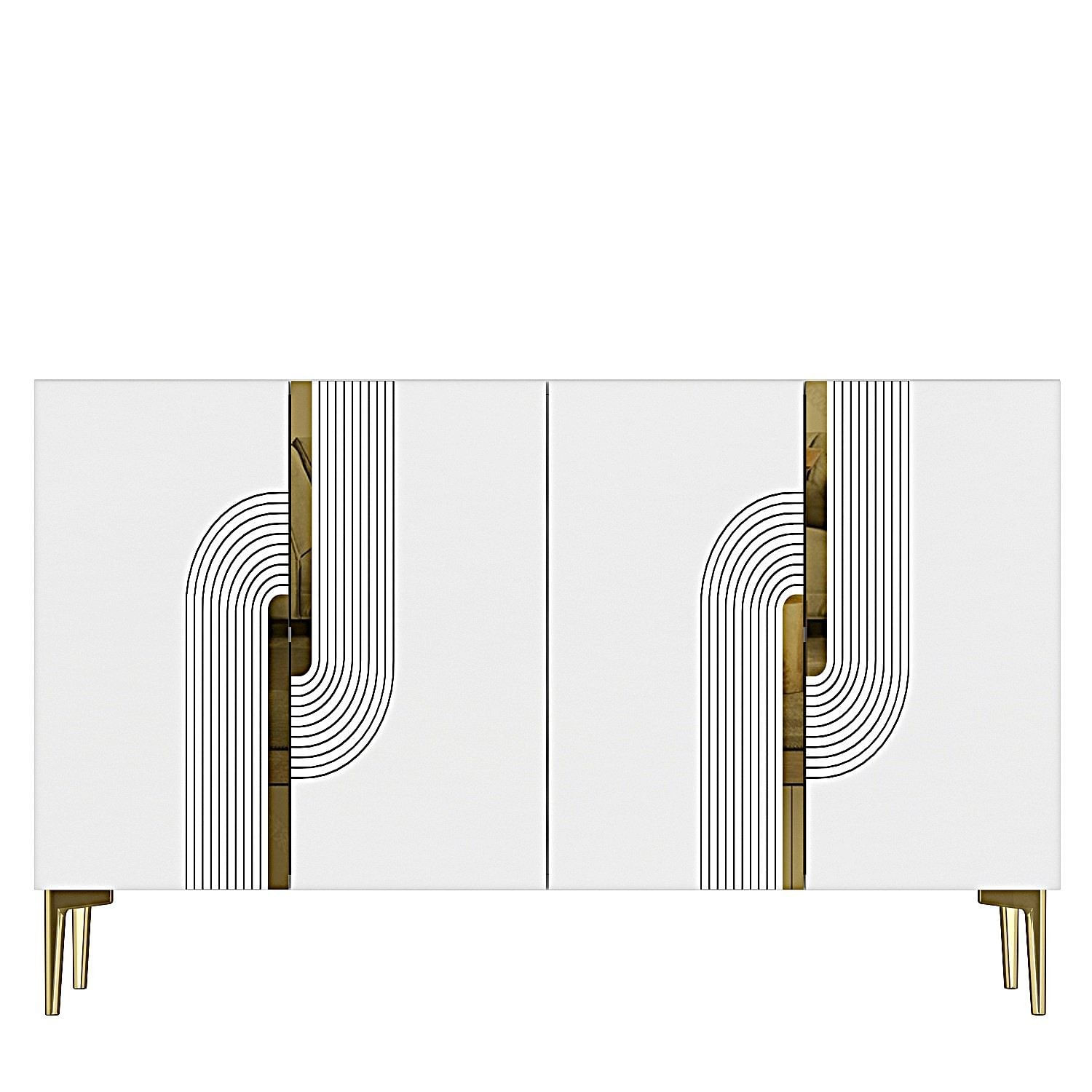 Consola Meyra 120, 120 x 75 x 32 cm, alb auriu, PAL melaminat, spatiu de depozitare, fixare pe perete, alb / gold — imaginea 8