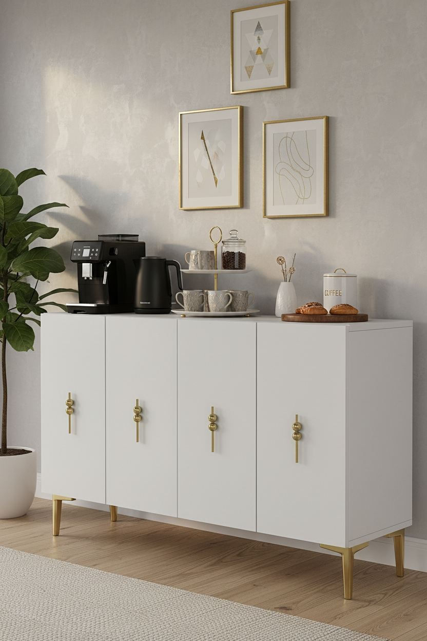 Consola Salkım 120, 120 x 79 x 32 cm, alb auriu, PAL melaminat, spatiu de depozitare, fixare pe perete, alb / gold — imaginea 2