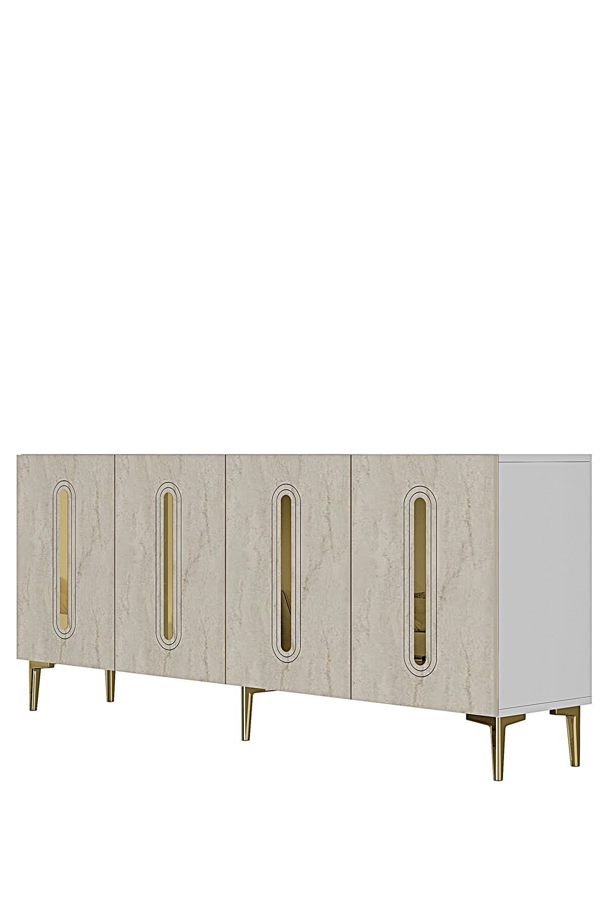Consolă Rany 180, 180 x 75 x 32 cm, alb travertin auriu, PAL melaminat, oglindă inclusă, alb / travertin / gold