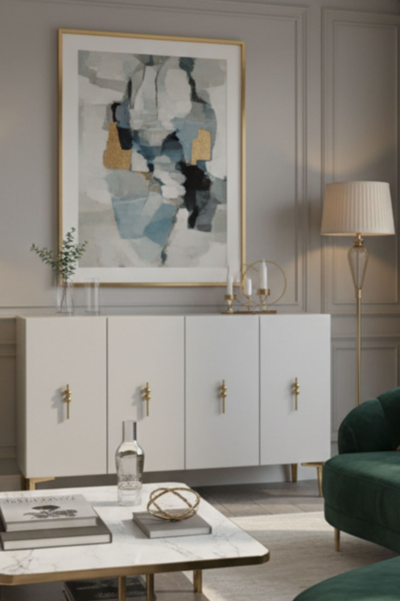 Consola Salkım 120, 120 x 79 x 32 cm, alb auriu, PAL melaminat, spatiu de depozitare, fixare pe perete, alb / gold — imaginea 7
