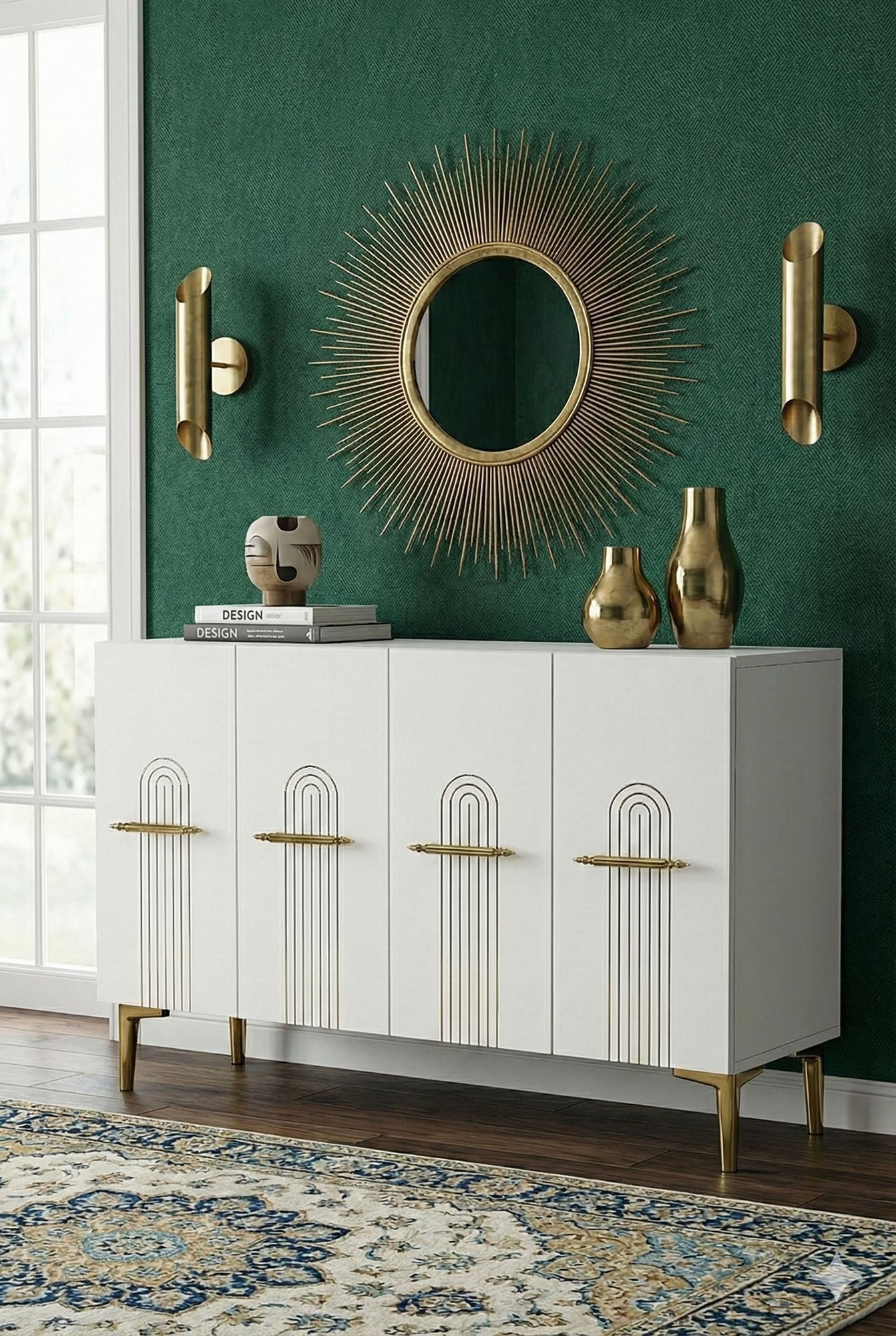 Consola Ida 120, 120 x 79 x 32 cm, alb auriu, PAL melaminat, spatiu de depozitare, fixare pe perete, alb / gold — imaginea 6