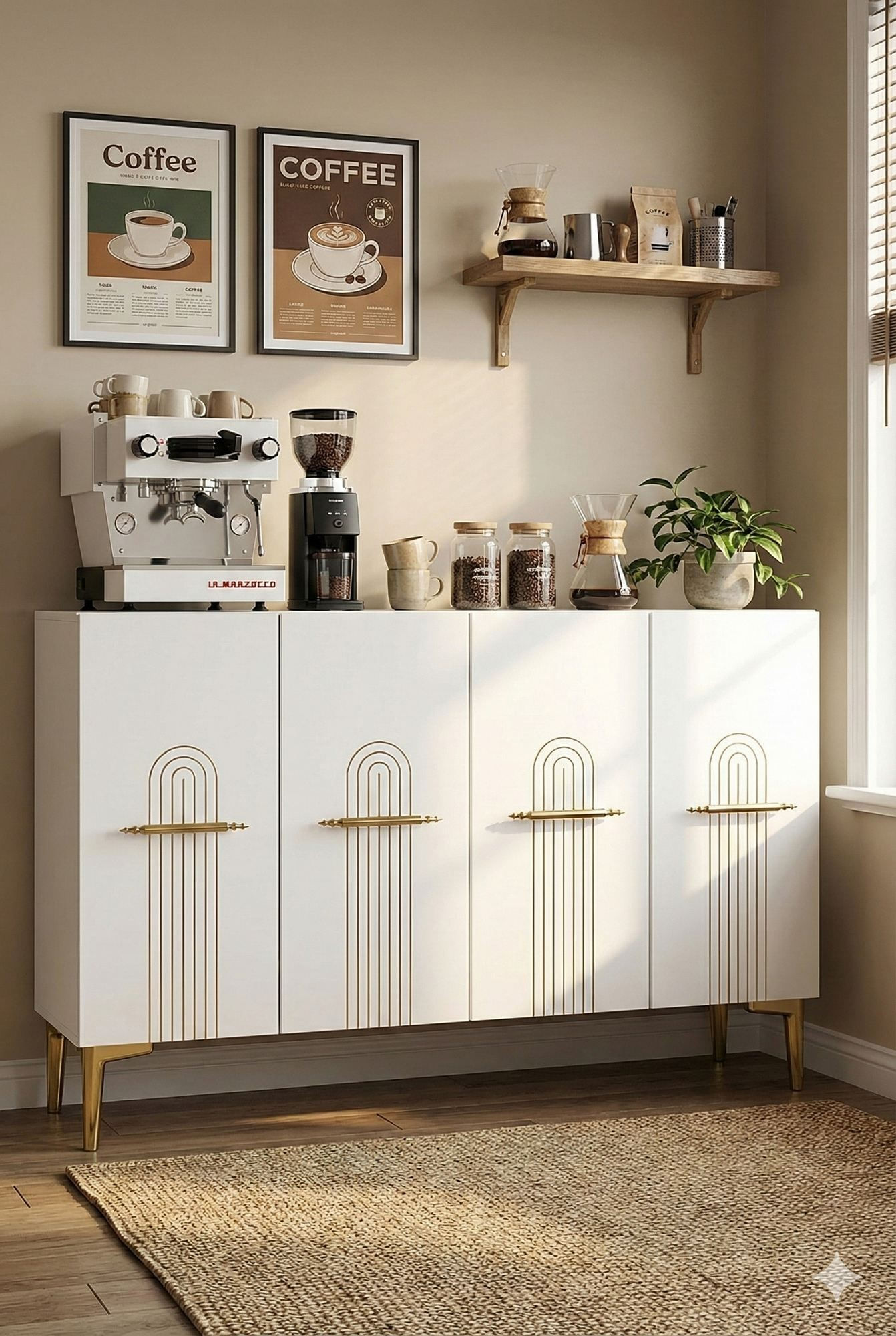 Consola Ida 120, 120 x 79 x 32 cm, alb auriu, PAL melaminat, spatiu de depozitare, fixare pe perete, alb / gold — imaginea 7