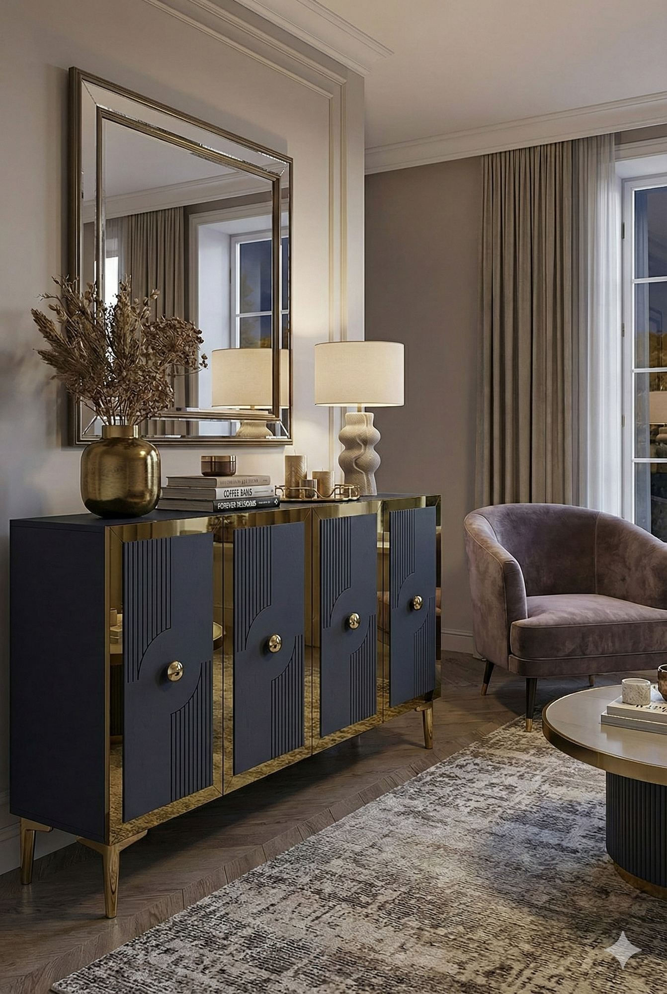 Consola Pega 120, 120 x 79 x 32 cm, antracit auriu, PAL melaminat, spatiu de depozitare, fixare pe perete, antracit / gold — imaginea 4