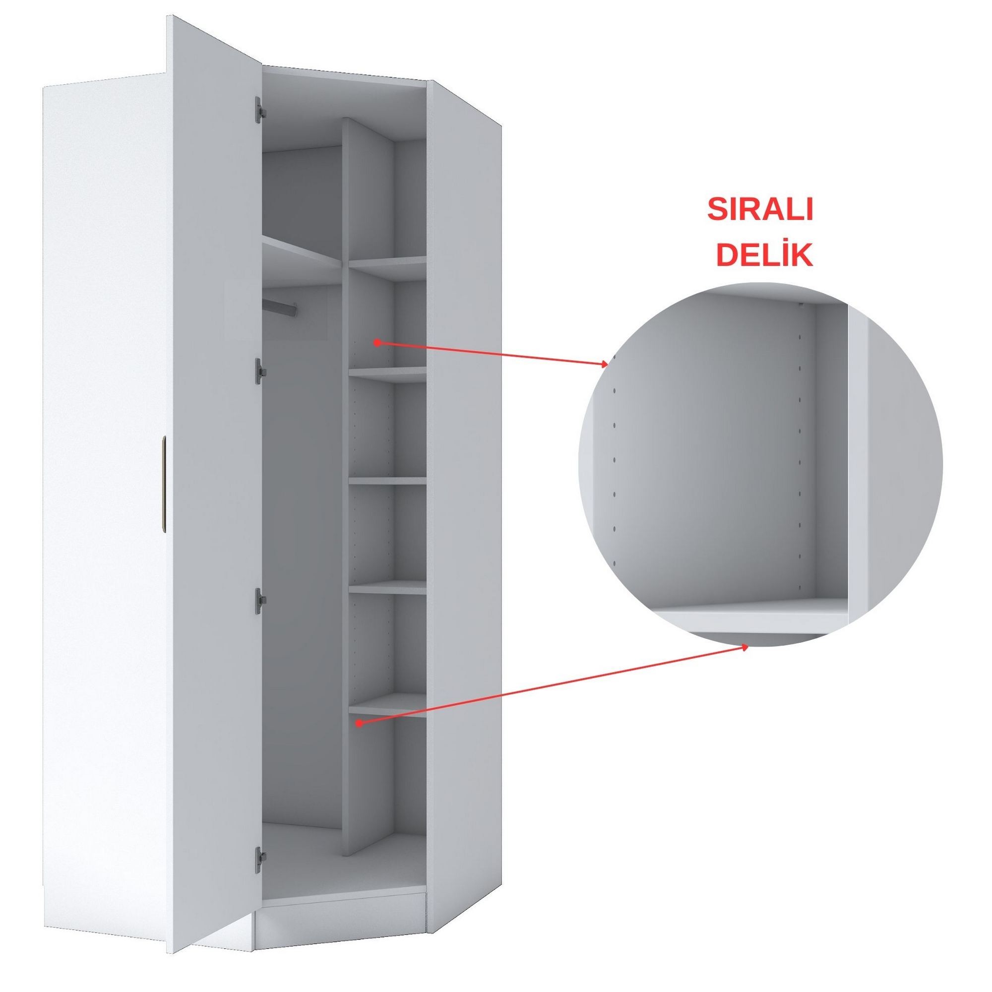 Dulap haine BA140, 91 x 210 x 57,5 cm, alb, PAL, spatiu de depozitare, fixare pe perete — imaginea 2
