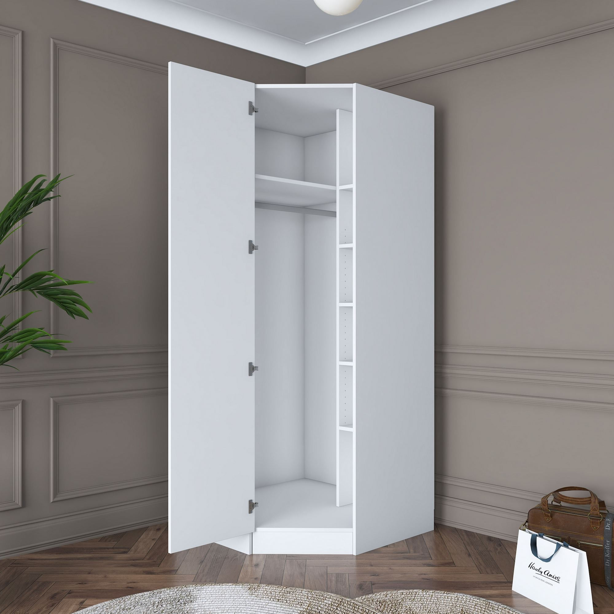 Dulap haine BA140, 91 x 210 x 57,5 cm, alb, PAL, spatiu de depozitare, fixare pe perete — imaginea 4