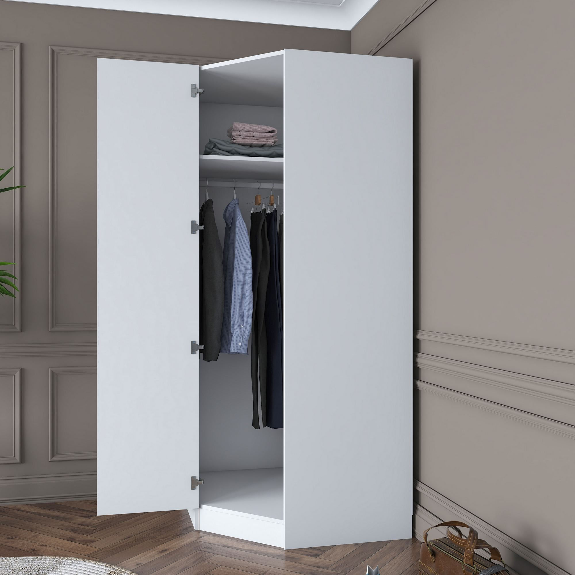 Dulap haine BA140, 91 x 210 x 57,5 cm, alb, PAL, spatiu de depozitare, fixare pe perete — imaginea 5
