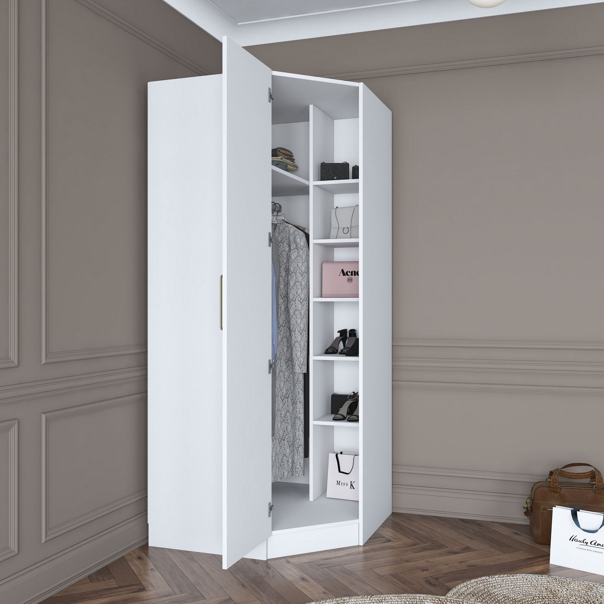 Dulap haine BA140, 91 x 210 x 57,5 cm, alb, PAL, spatiu de depozitare, fixare pe perete — imaginea 8