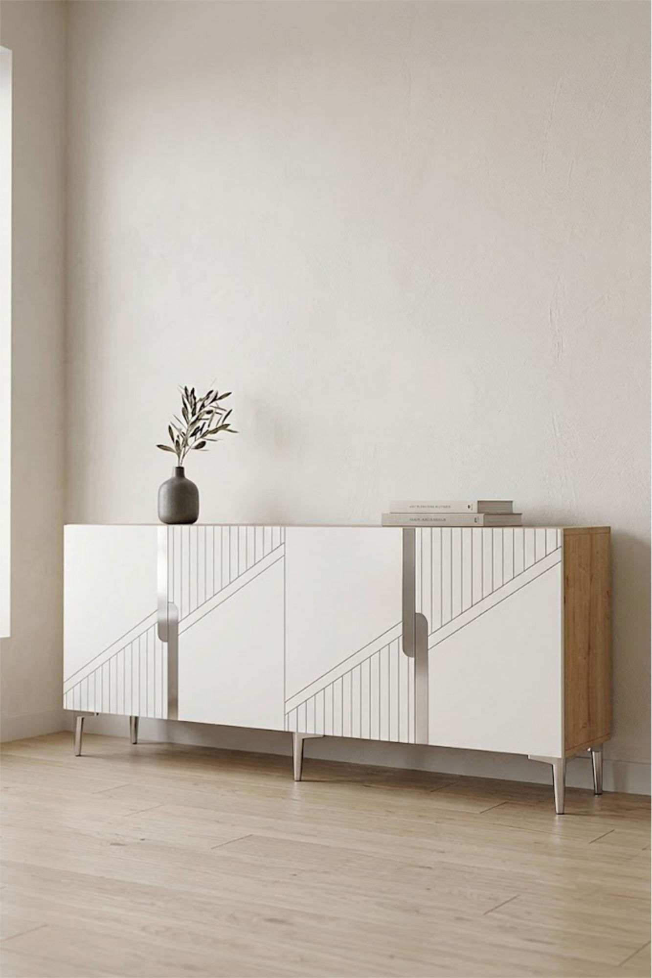 Consola Evva 150, 150 x 75 x 32 cm, stejar safir alb argintiu, PAL melaminat, oglinda inclusa, safir stejar / alb / silver — imaginea 3