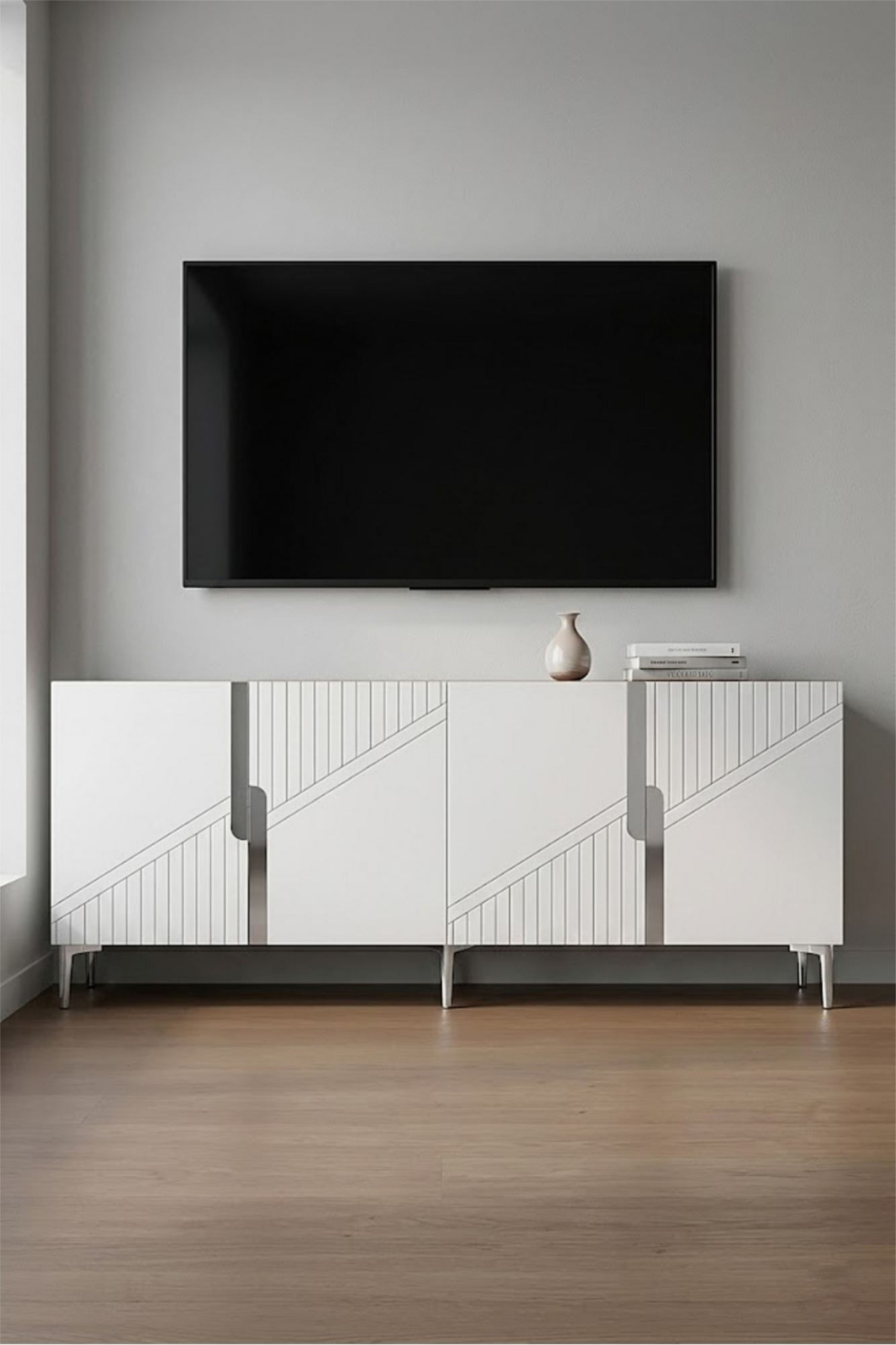 Consola Evva 150, 150 x 75 x 32 cm, stejar safir alb argintiu, PAL melaminat, oglinda inclusa, safir stejar / alb / silver — imaginea 4