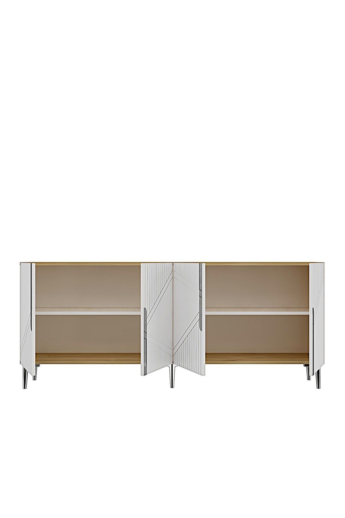 Consola Evva 150, 150 x 75 x 32 cm, stejar safir alb argintiu, PAL melaminat, oglinda inclusa, safir stejar / alb / silver — imaginea 5