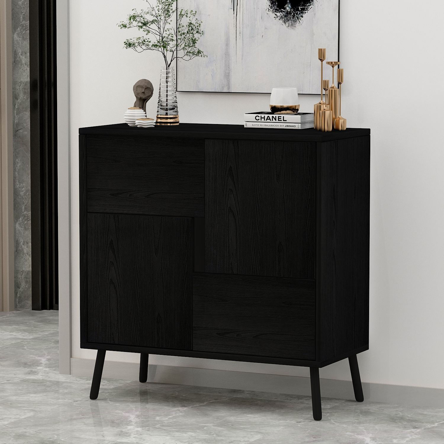 Dulap Darien, 76, 5 x 79, 5 x 35 cm, negru lemn, PAL melaminat, spatiu de depozitare, fixare pe perete, negru wood — imaginea 2