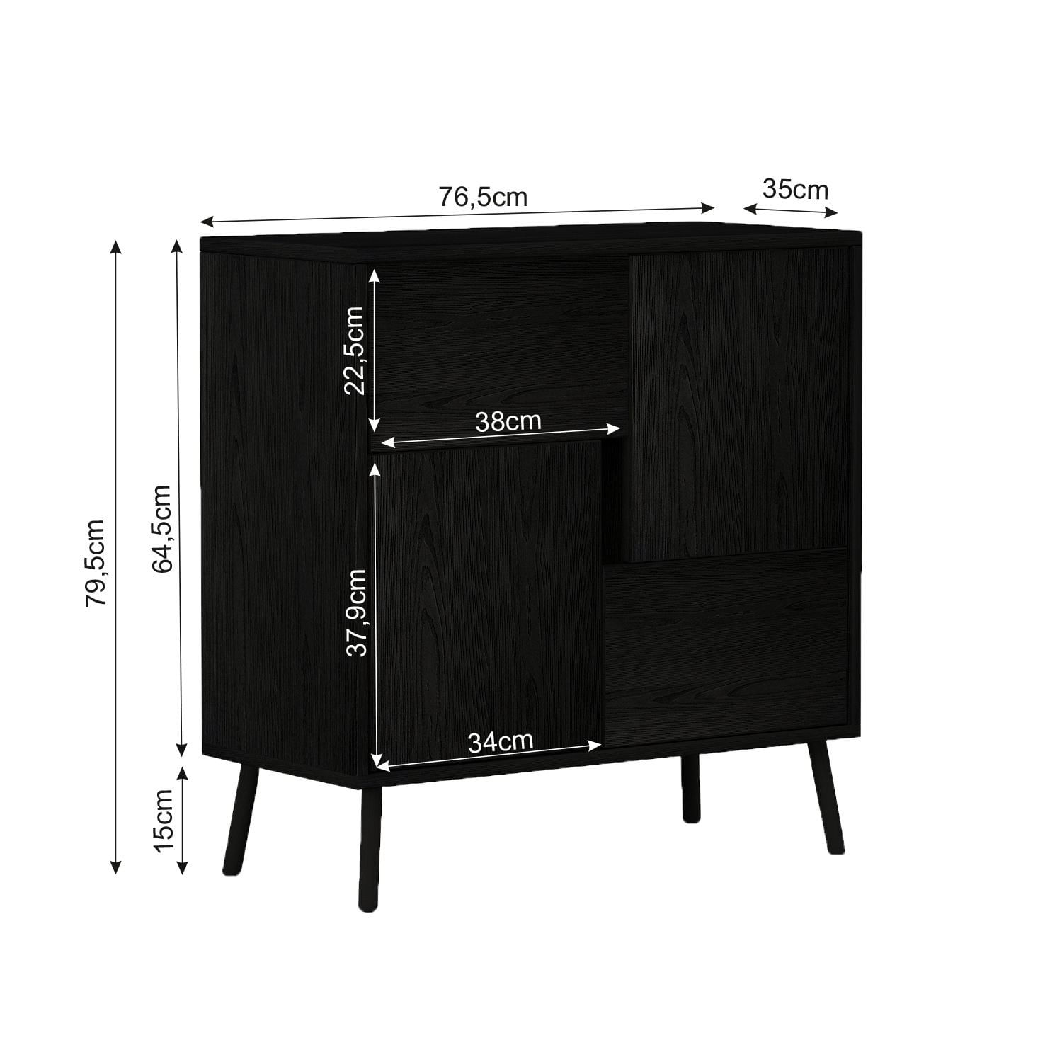 Dulap Darien, 76, 5 x 79, 5 x 35 cm, negru lemn, PAL melaminat, spatiu de depozitare, fixare pe perete, negru wood — imaginea 3