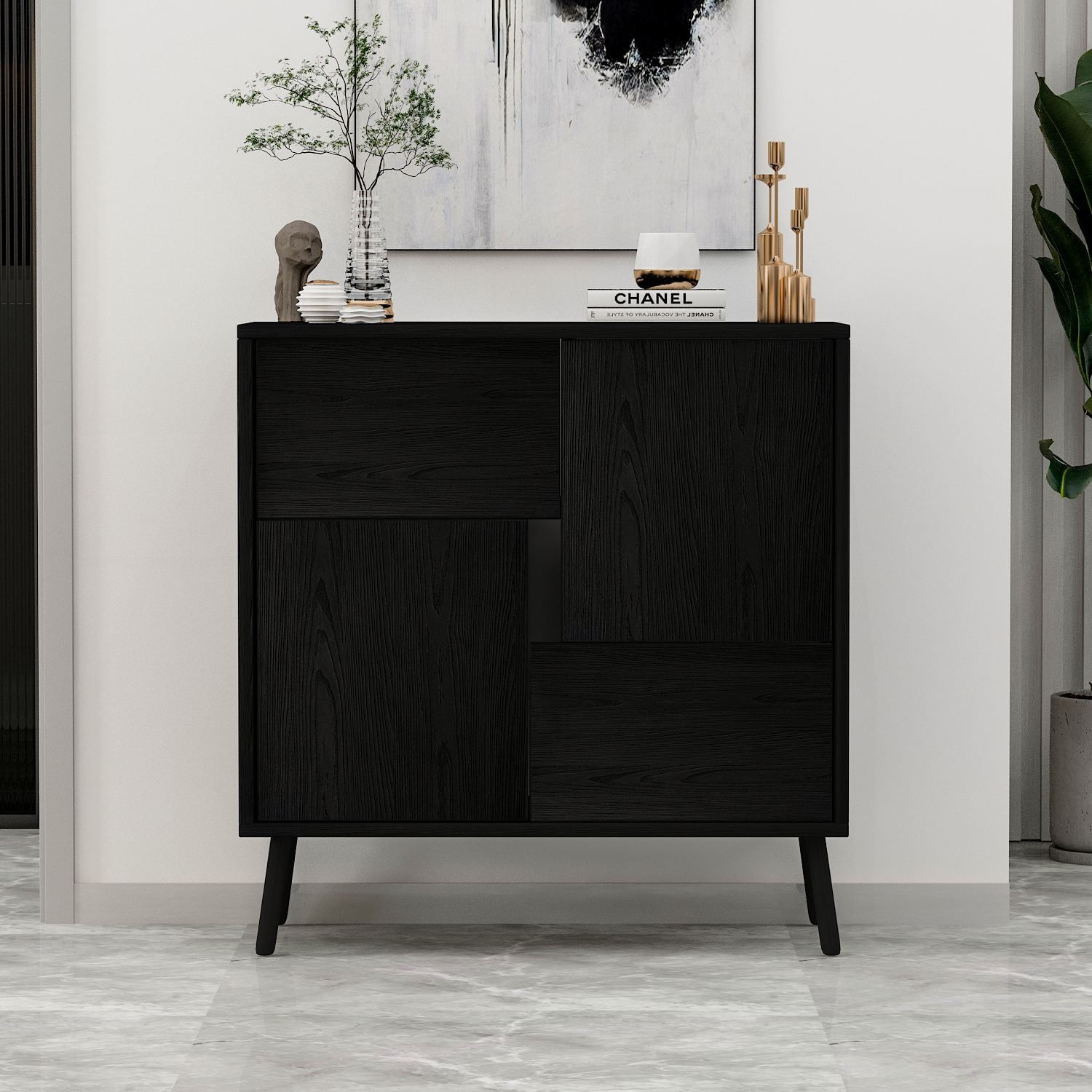 Dulap Darien, 76, 5 x 79, 5 x 35 cm, negru lemn, PAL melaminat, spatiu de depozitare, fixare pe perete, negru wood — imaginea 4