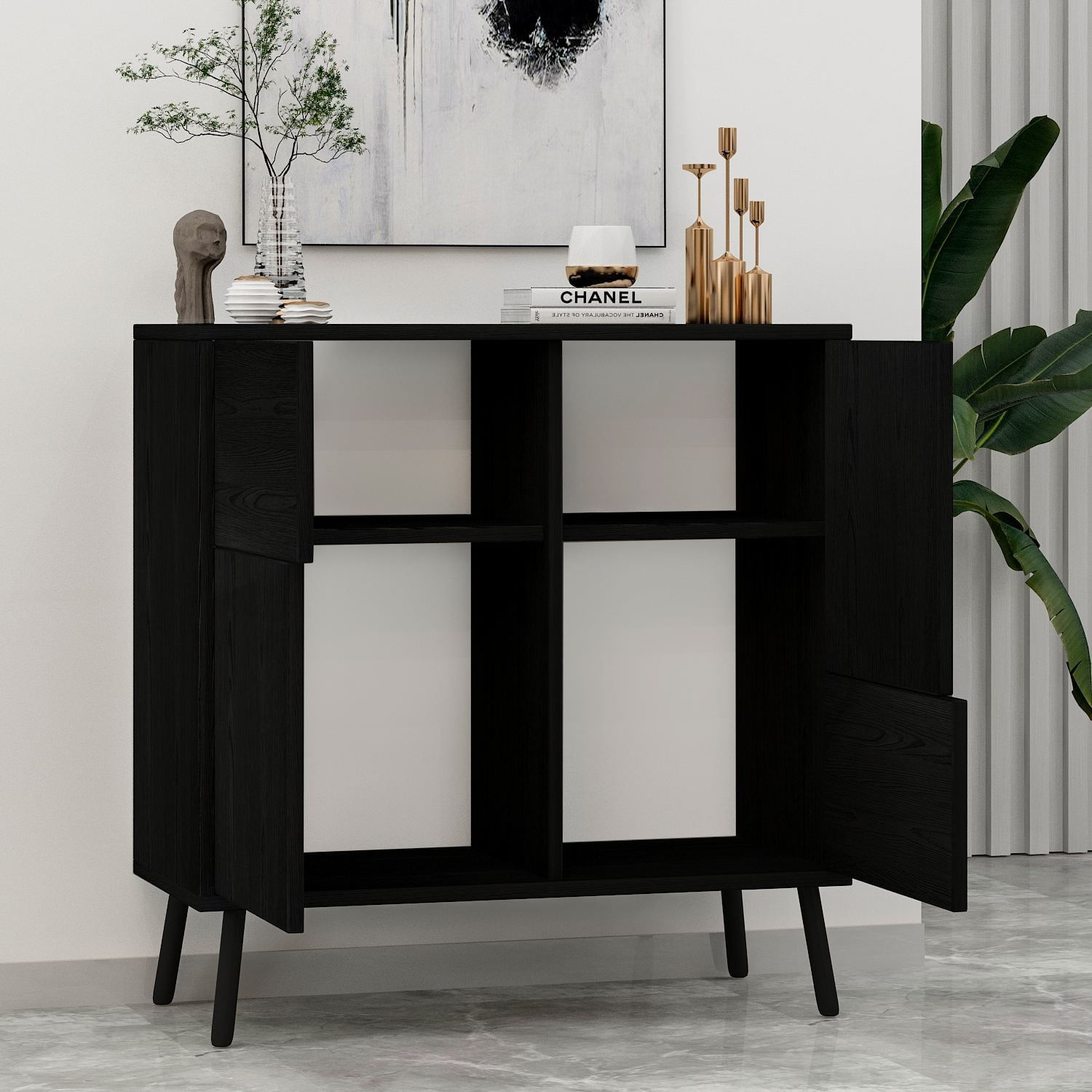 Dulap Darien, 76, 5 x 79, 5 x 35 cm, negru lemn, PAL melaminat, spatiu de depozitare, fixare pe perete, negru wood — imaginea 5