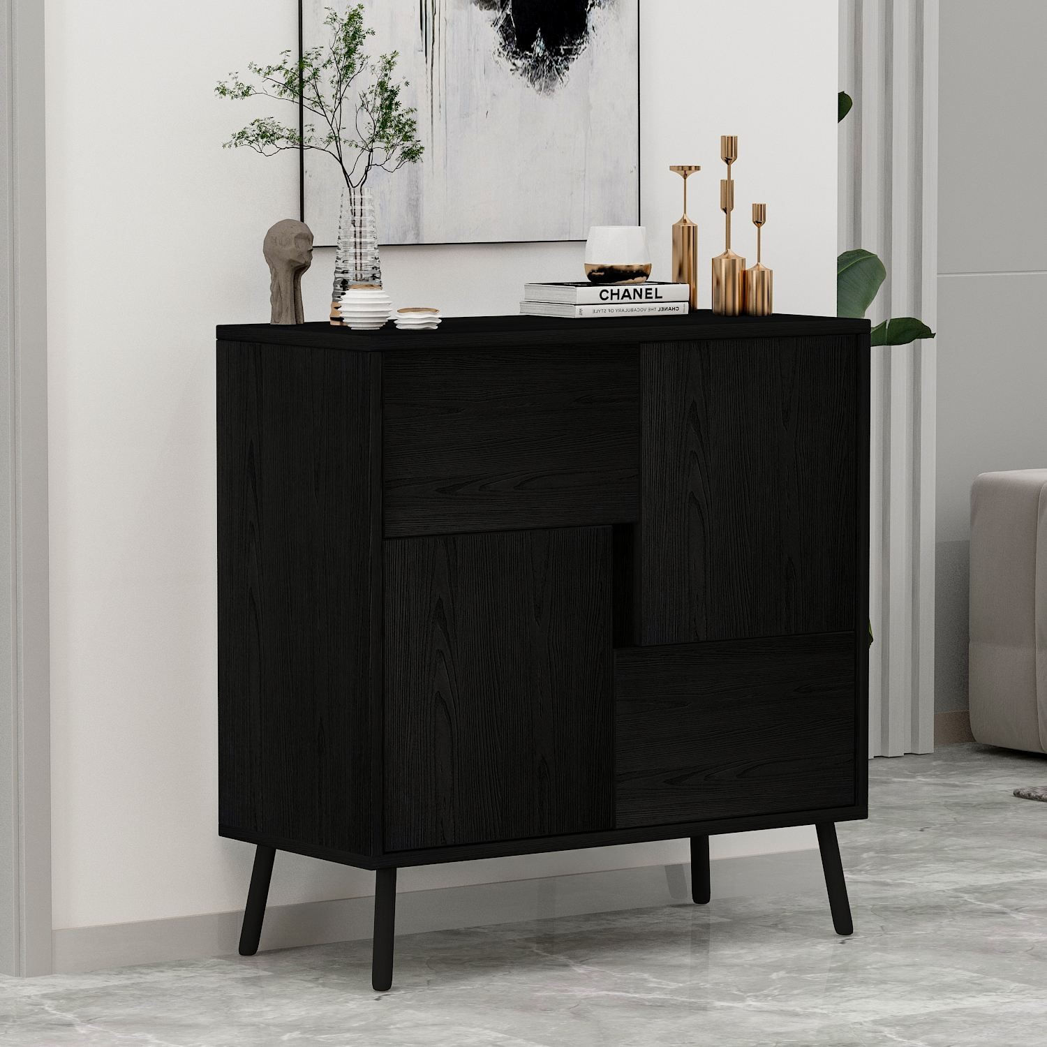 Dulap Darien, 76, 5 x 79, 5 x 35 cm, negru lemn, PAL melaminat, spatiu de depozitare, fixare pe perete, negru wood — imaginea 6