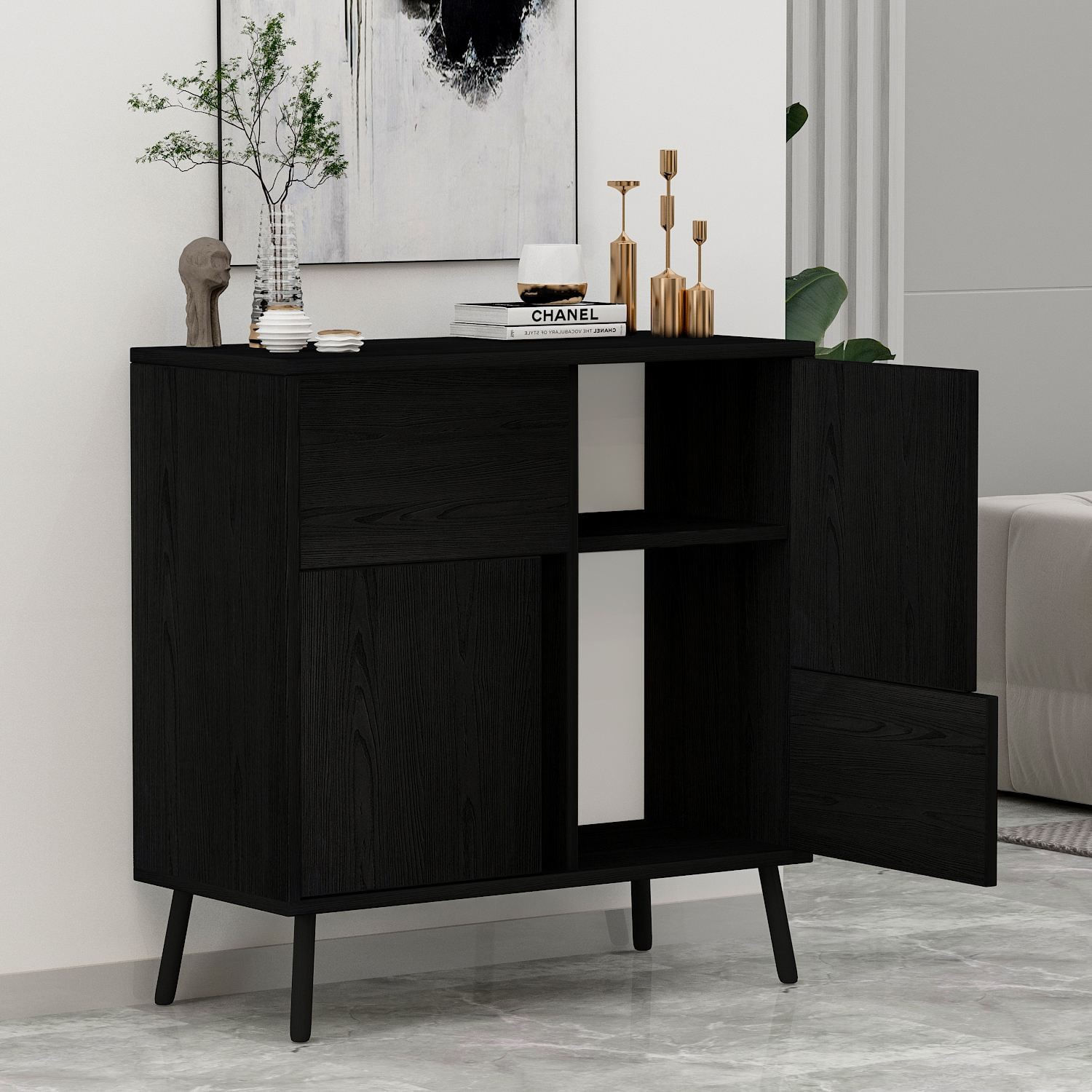 Dulap Darien, 76, 5 x 79, 5 x 35 cm, negru lemn, PAL melaminat, spatiu de depozitare, fixare pe perete, negru wood — imaginea 7