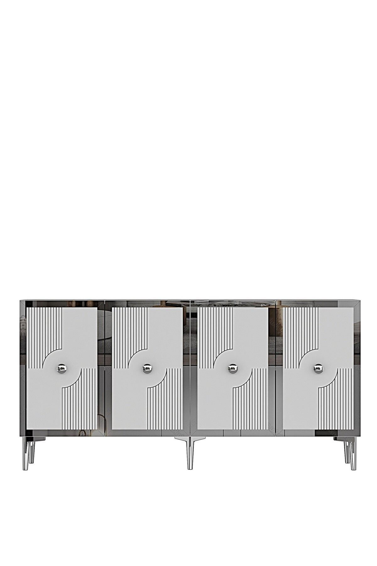 Consola Pega 150, 125 x 75 x 32 cm, alb argintiu, PAL melaminat, oglinda inclusa, alb / silver — imaginea 3