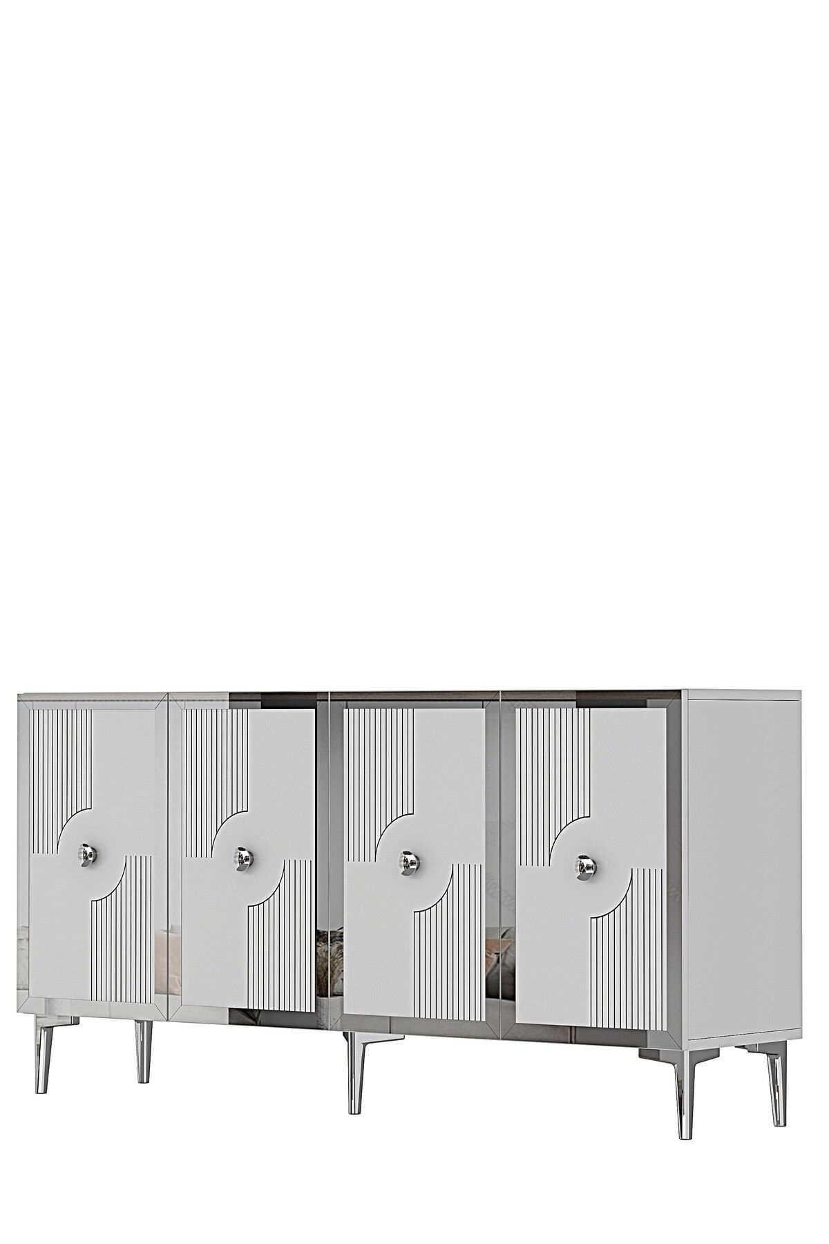 Consola Pega 150, 125 x 75 x 32 cm, alb argintiu, PAL melaminat, oglinda inclusa, alb / silver — imaginea 6