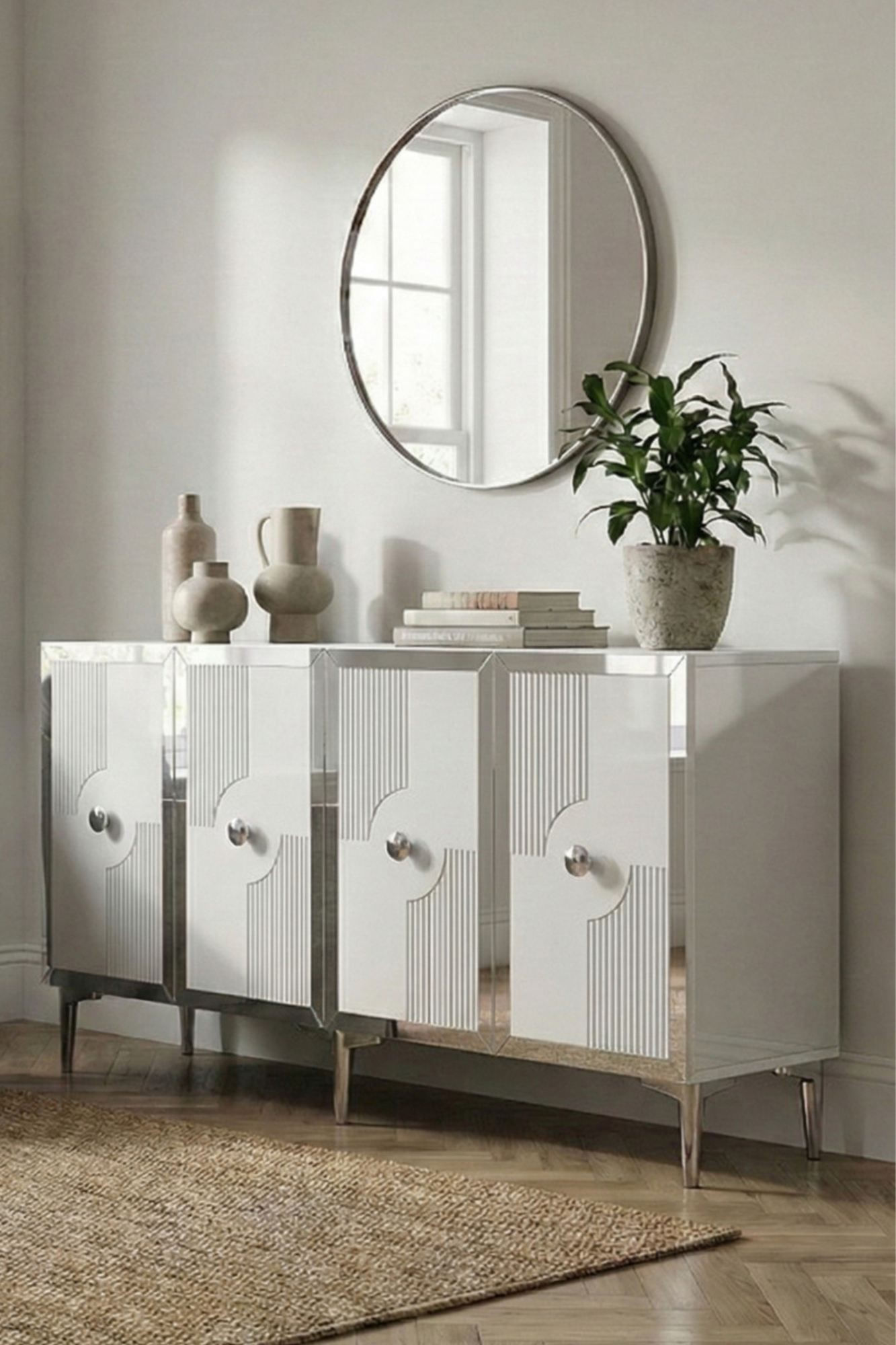 Consola Pega 150, 125 x 75 x 32 cm, alb argintiu, PAL melaminat, oglinda inclusa, alb / silver — imaginea 8