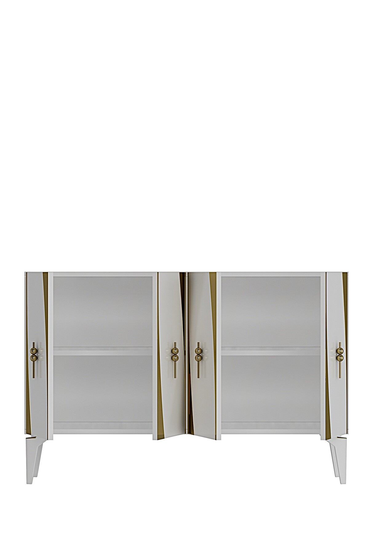 Consola Elips 120, 120 x 75 x 32 cm, alb auriu, PAL melaminat, oglinda inclusa, alb / gold — imaginea 3