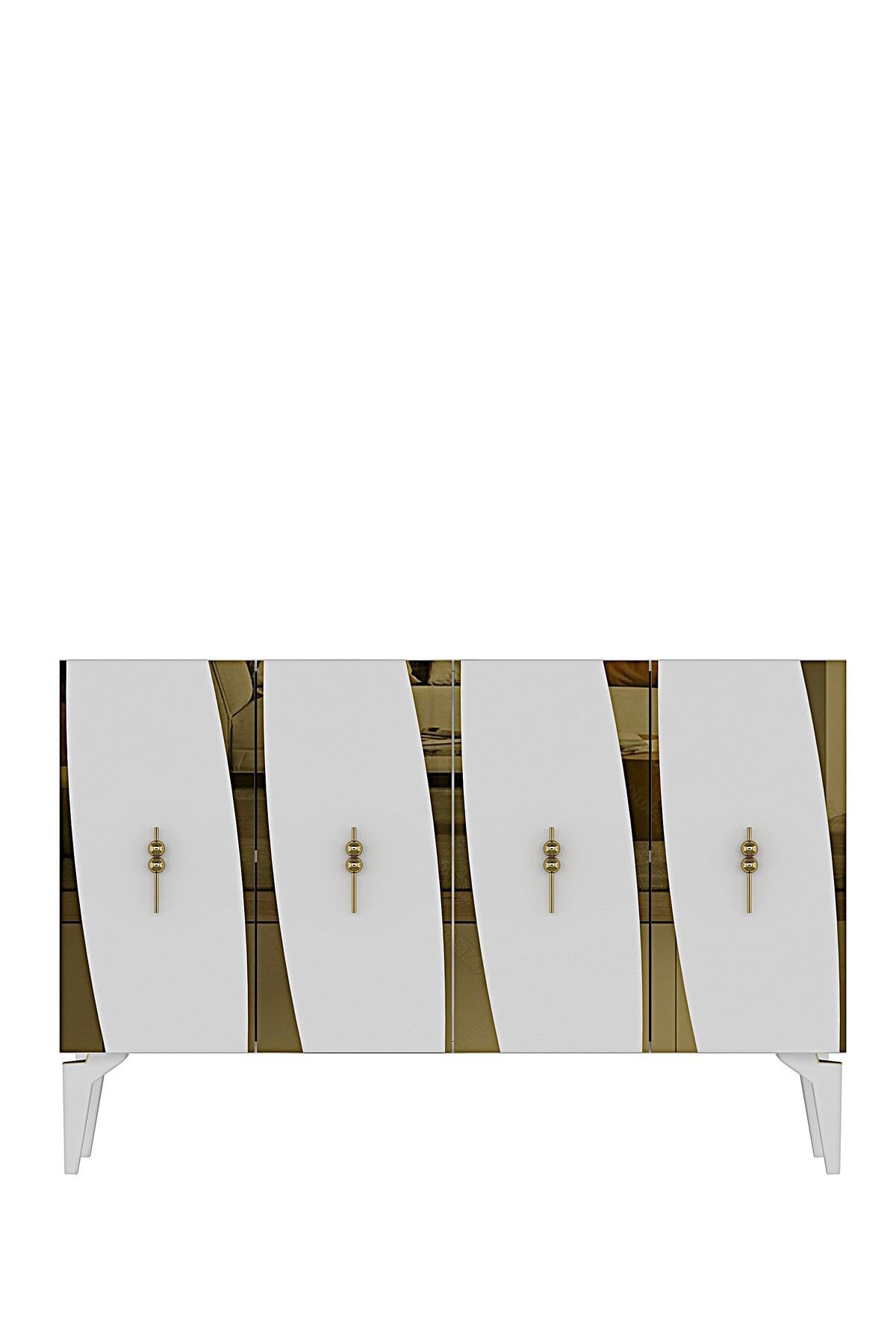 Consola Elips 120, 120 x 75 x 32 cm, alb auriu, PAL melaminat, oglinda inclusa, alb / gold — imaginea 6