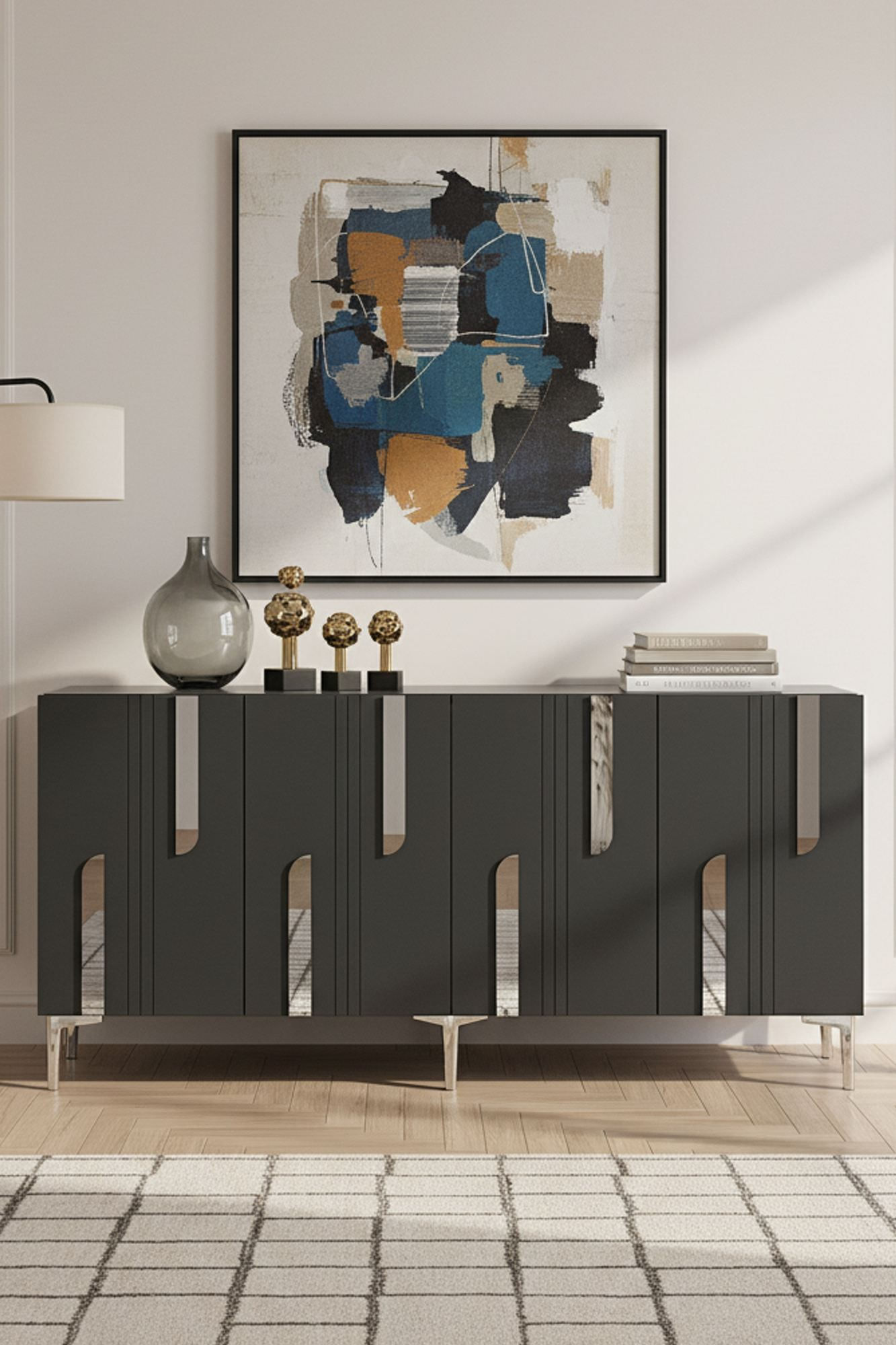 Consola Nota 150, 150 x 75 x 32 cm, antracit argintiu, PAL melaminat, antracit / silver — imaginea 5