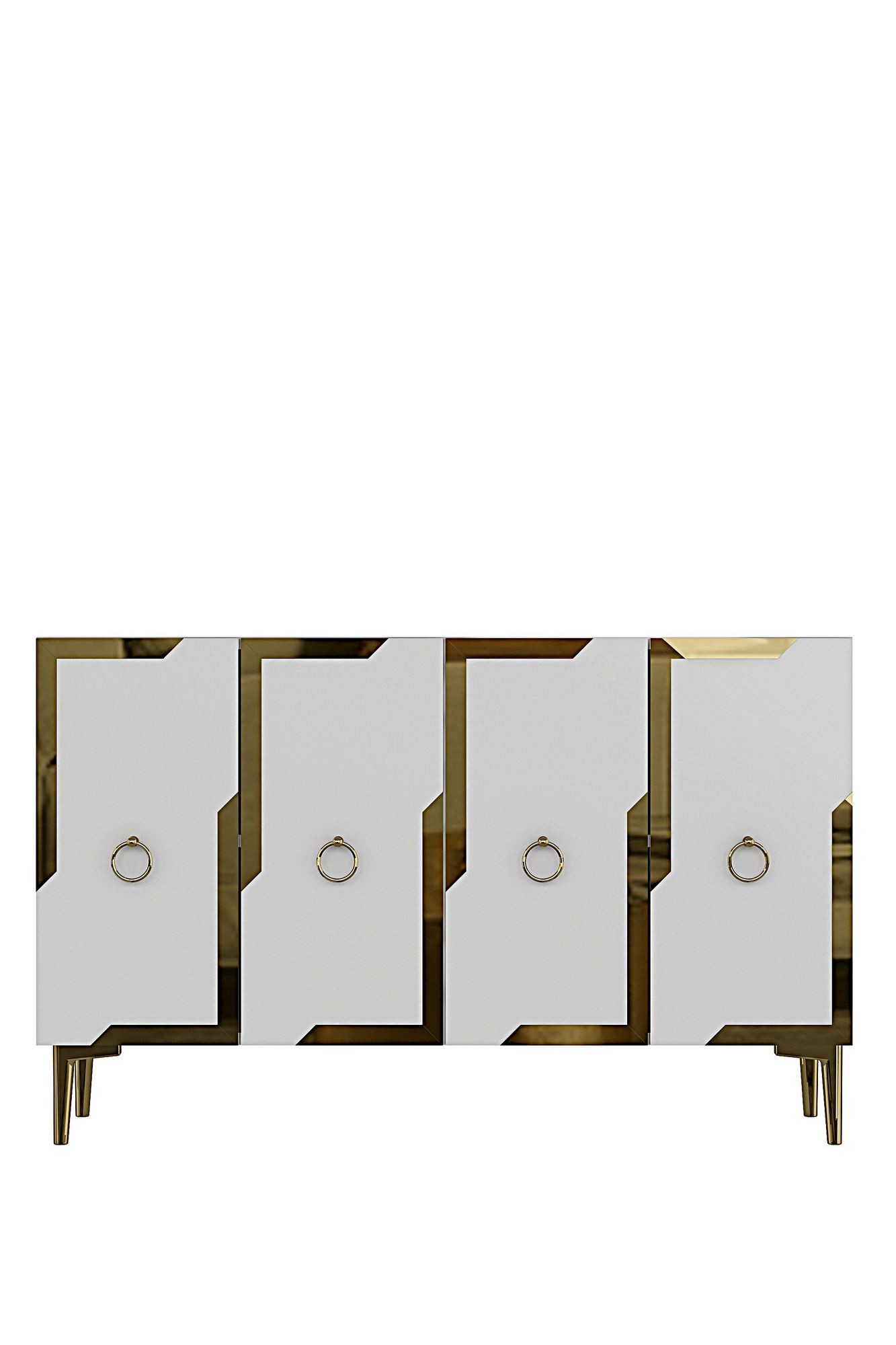 Consola Seza 120, 120 x 75 x 32 cm, alb auriu, PAL melaminat, oglinda inclusa, alb / gold — imaginea 2