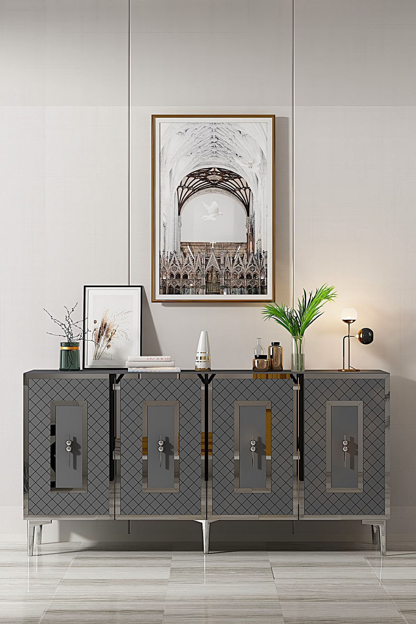 Consola Puma 150, 150 x 75 x 32 cm, antracit argintiu, PAL melaminat, spatiu de depozitare, fixare pe perete, antracit / silver — imaginea 4