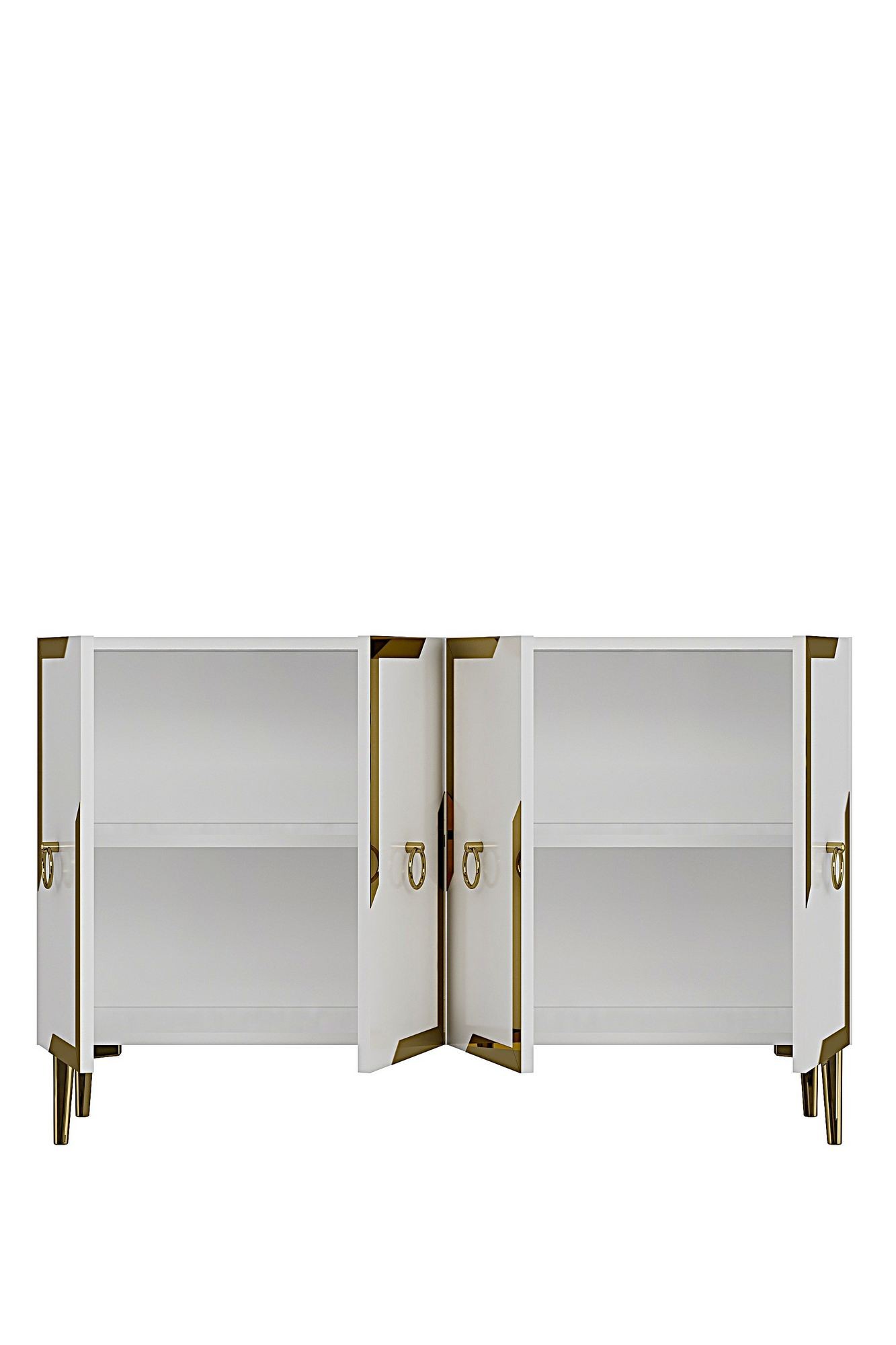 Consola Seza 120, 120 x 75 x 32 cm, alb auriu, PAL melaminat, oglinda inclusa, alb / gold — imaginea 4