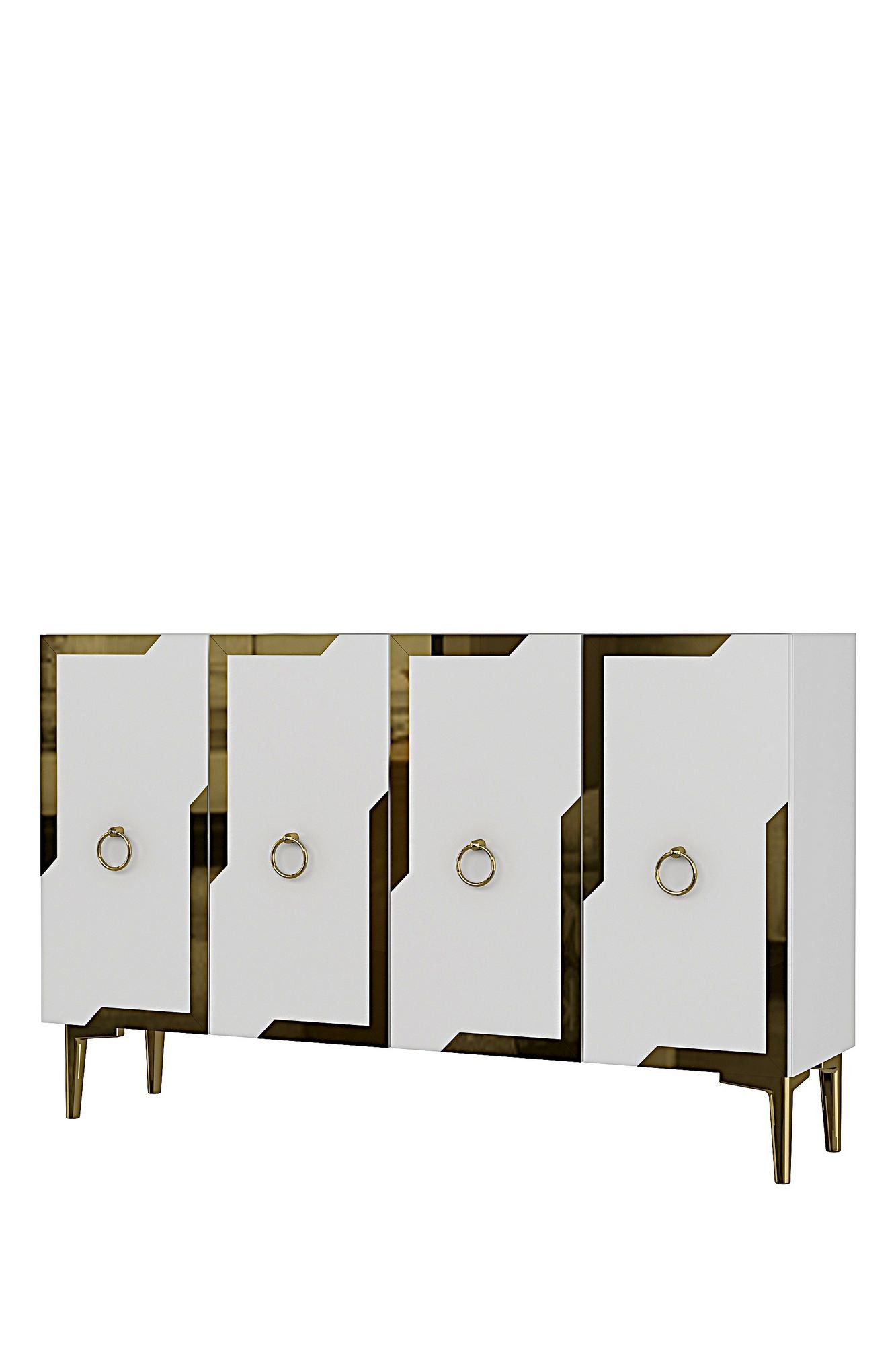 Consola Seza 120, 120 x 75 x 32 cm, alb auriu, PAL melaminat, oglinda inclusa, alb / gold — imaginea 5