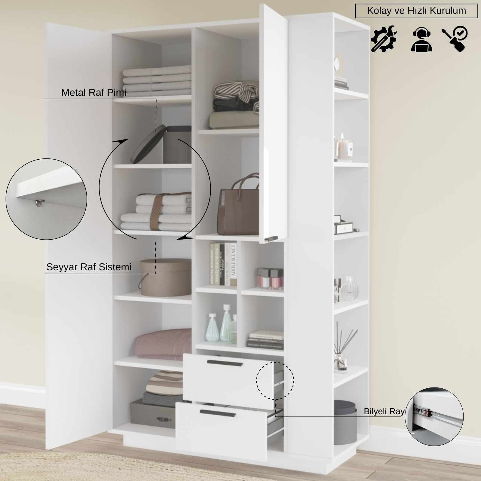 Dulap Frt1-W, 110 x 190 x 45 cm, alb, PAL melaminat — imaginea 6