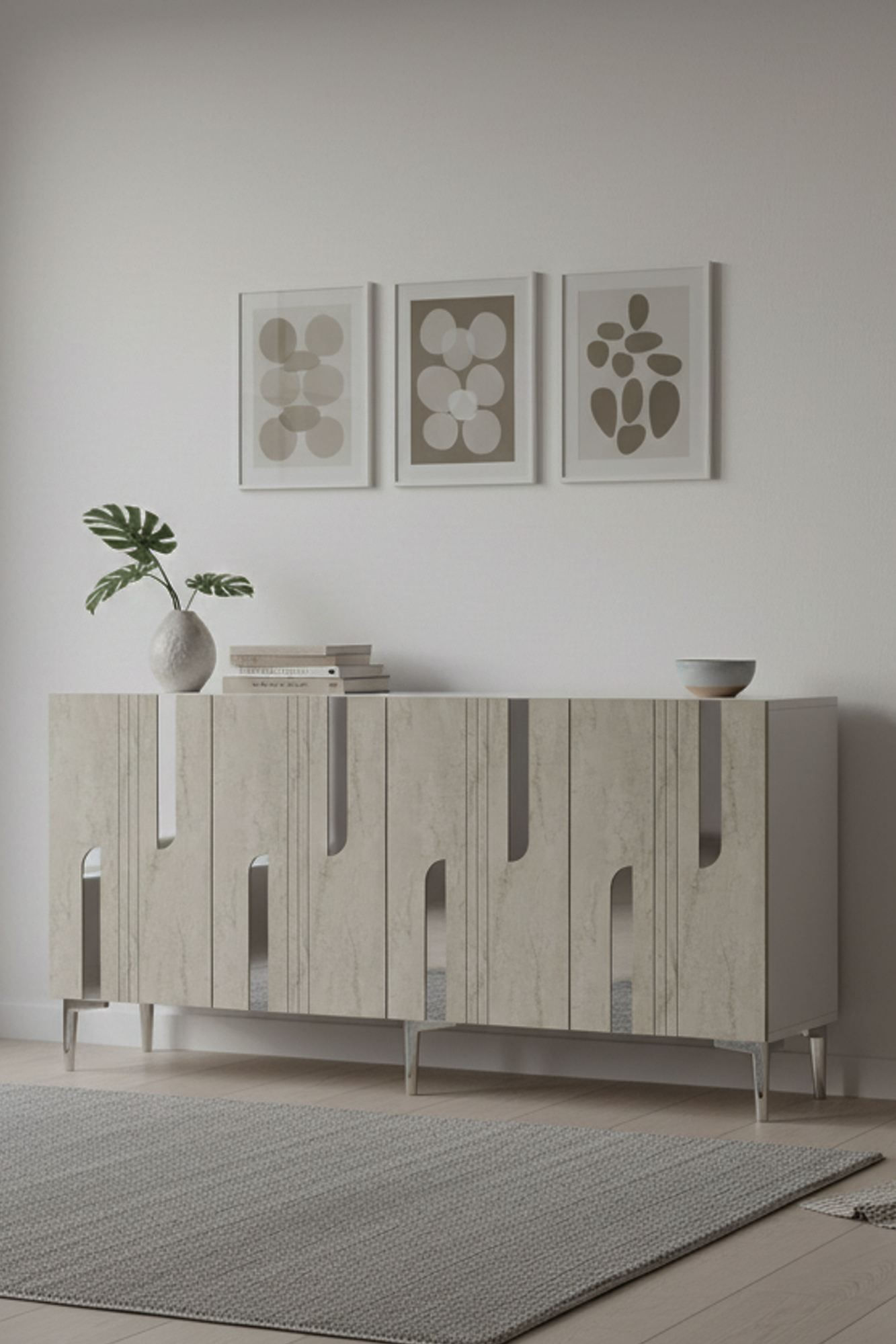 Consola Nota 150, 150 x 75 x 32 cm, alb travertin argintiu, PAL melaminat, alb / travertin / silver — imaginea 4