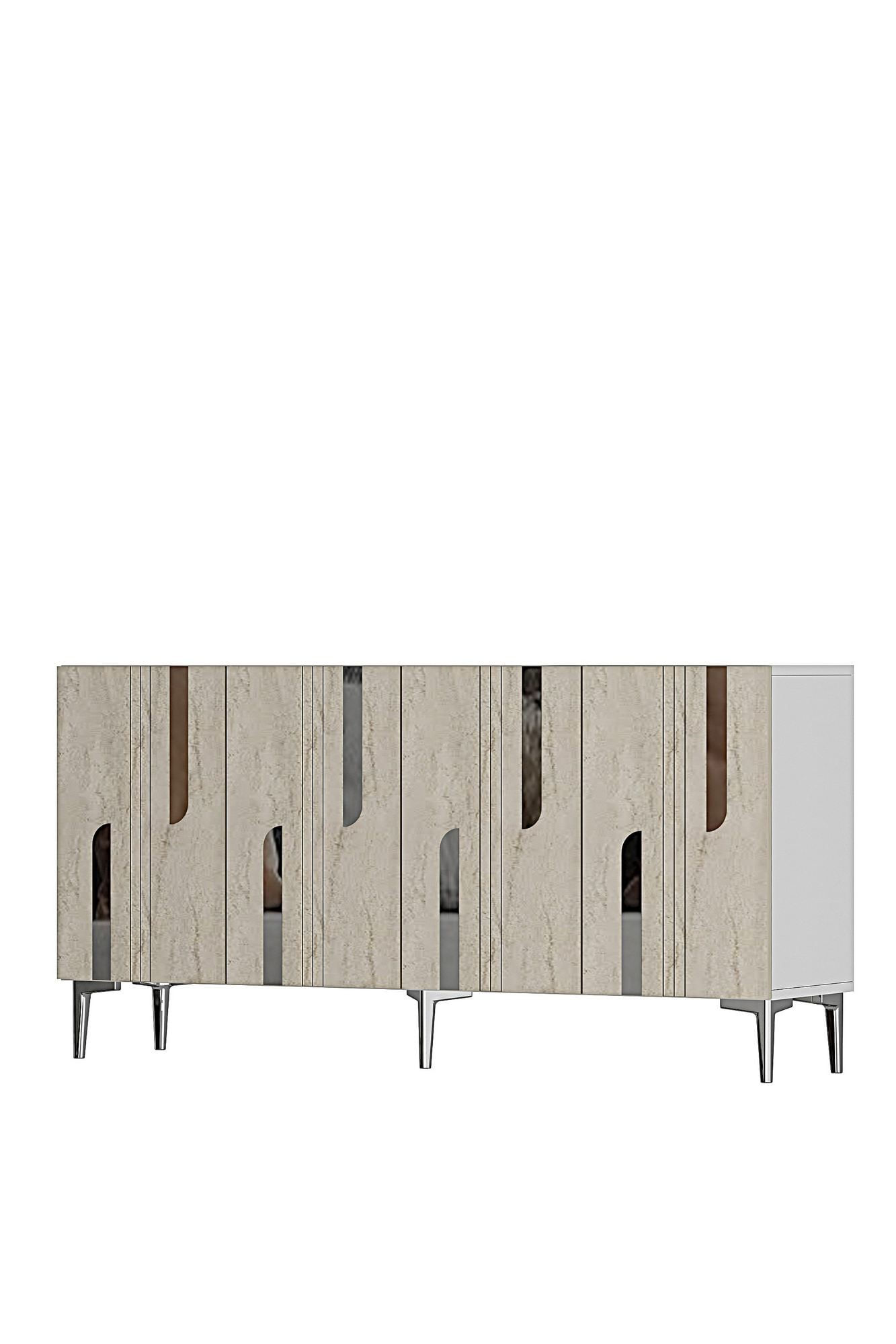 Consola Nota 150, 150 x 75 x 32 cm, alb travertin argintiu, PAL melaminat, alb / travertin / silver — imaginea 5