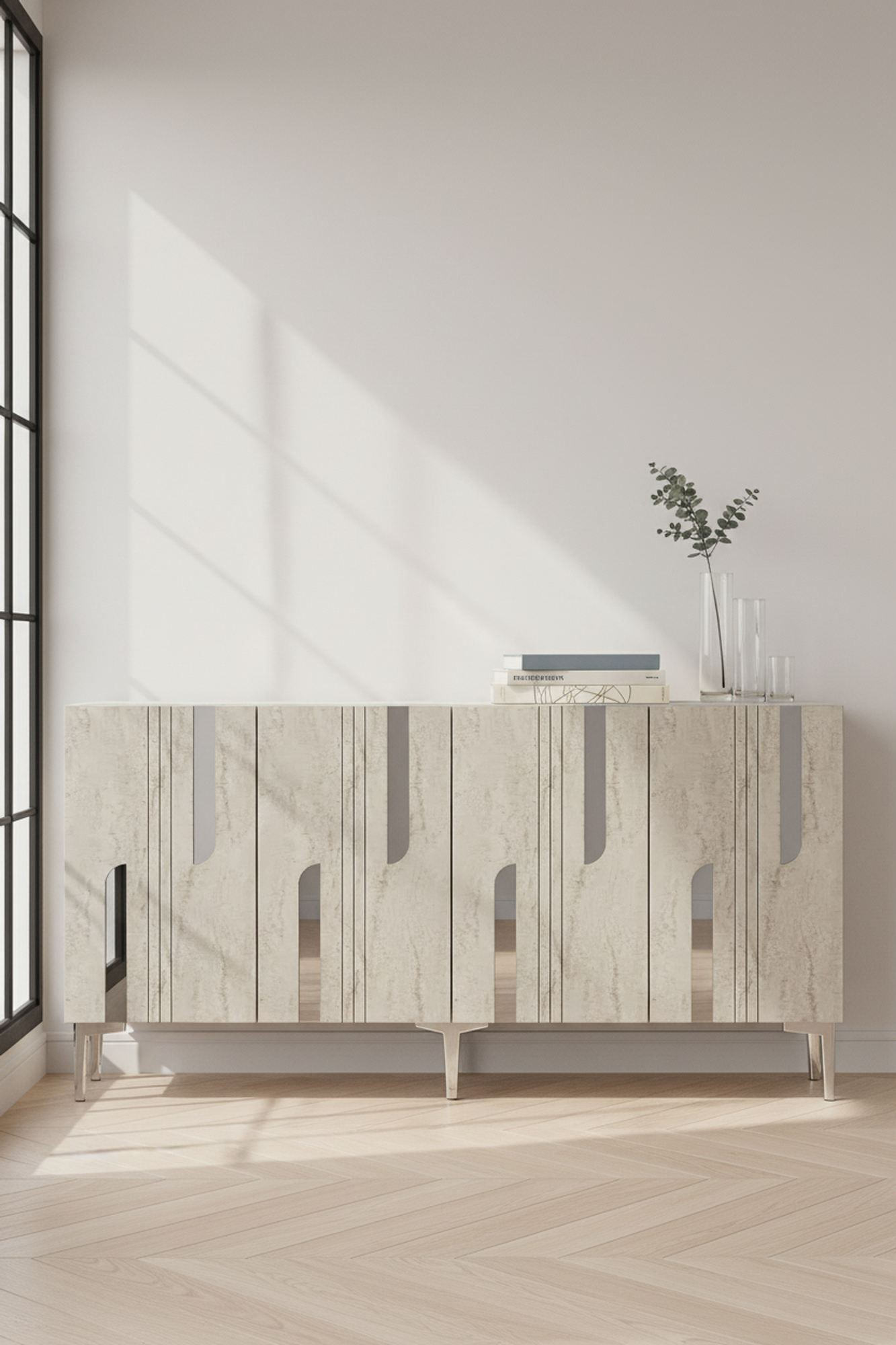 Consola Nota 150, 150 x 75 x 32 cm, alb travertin argintiu, PAL melaminat, alb / travertin / silver — imaginea 6