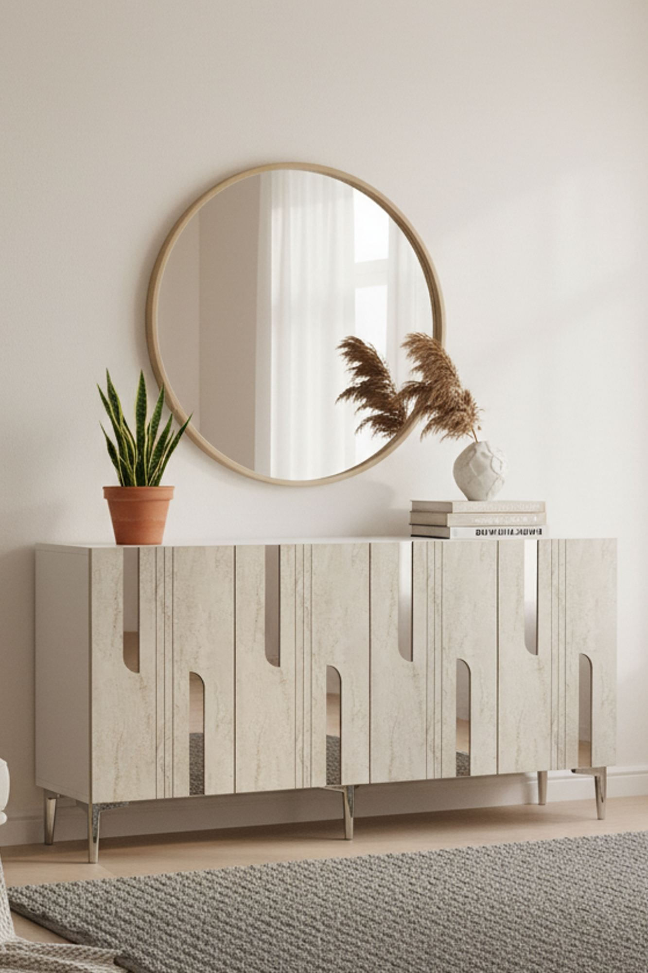 Consola Nota 150, 150 x 75 x 32 cm, alb travertin argintiu, PAL melaminat, alb / travertin / silver — imaginea 7
