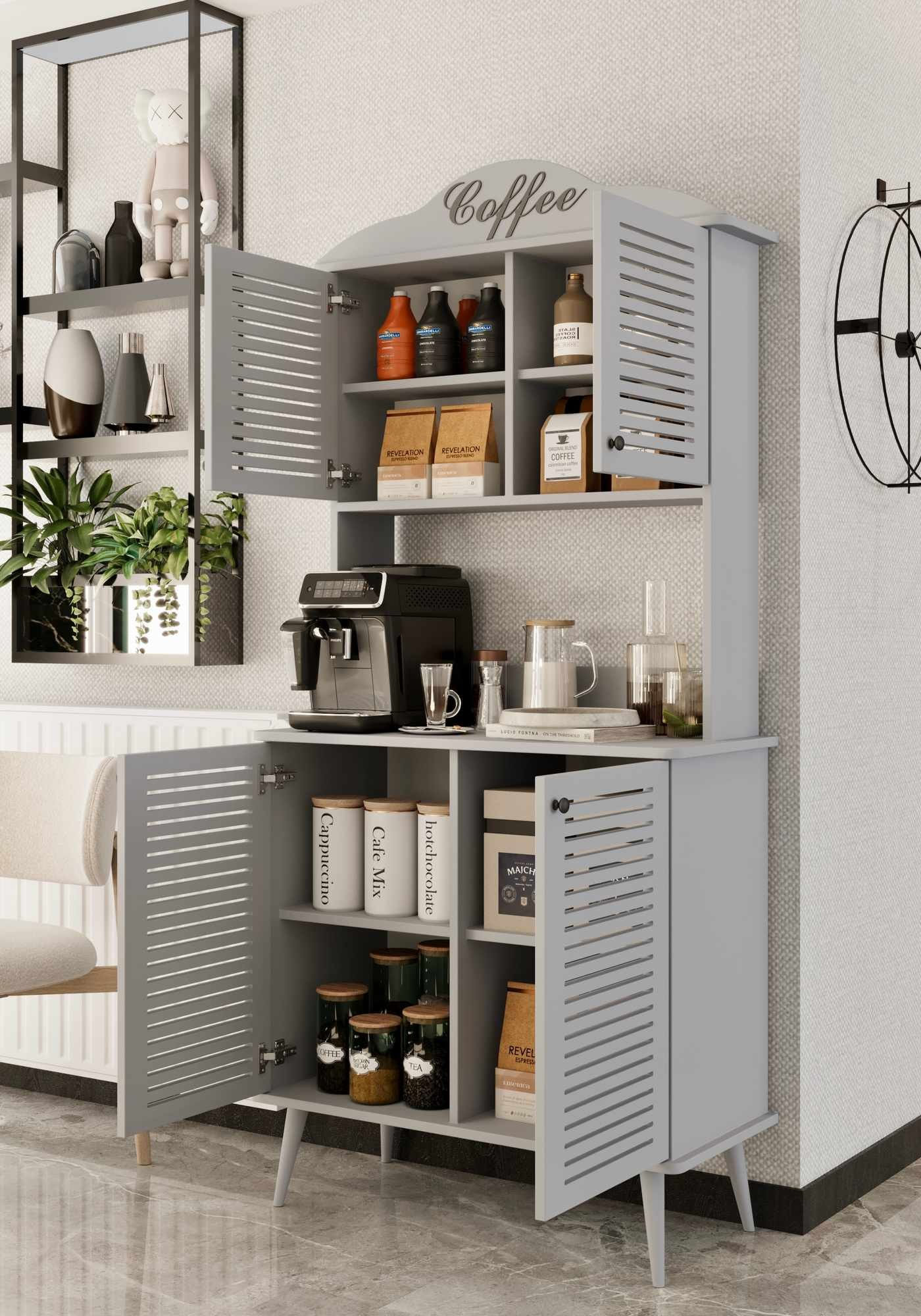 Dulap bar cafea Avior 90 - Light gri, 90 x 170 x 40 cm, gri deschis, MDF, capacitate 35 kg, light gri — imaginea 2