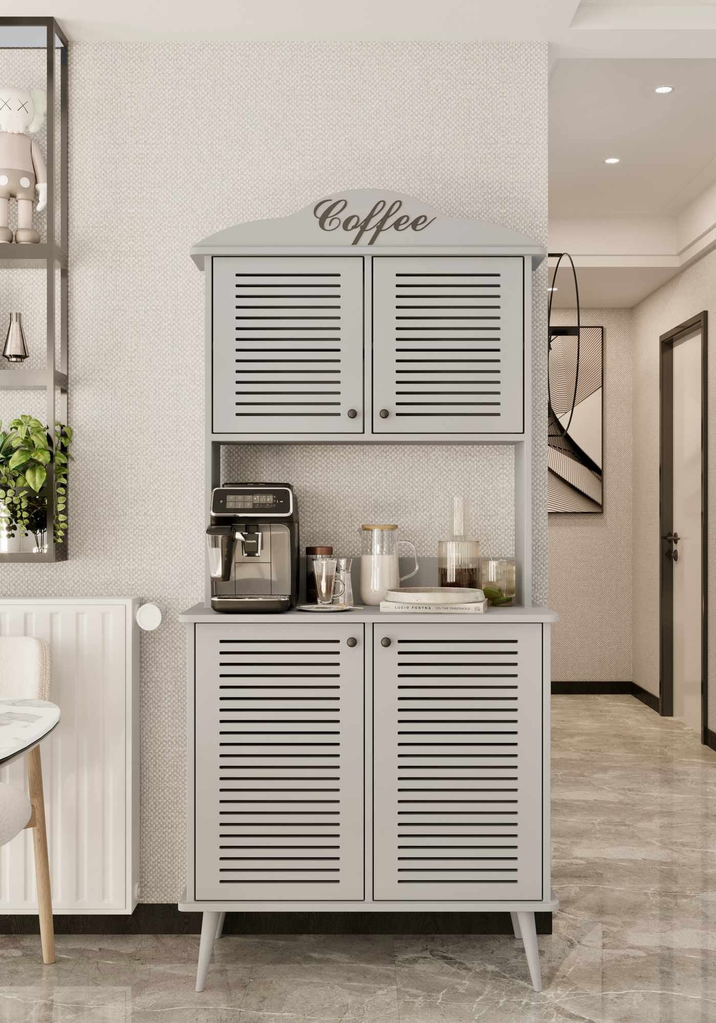 Dulap bar cafea Avior 90 - Light gri, 90 x 170 x 40 cm, gri deschis, MDF, capacitate 35 kg, light gri — imaginea 3