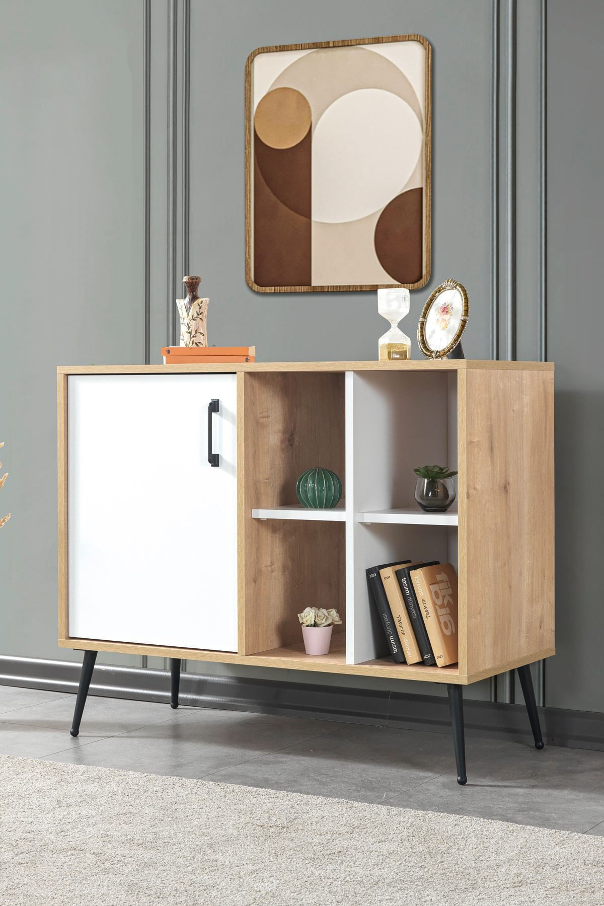 Consola Şile 4111, 100 x 83 x 44 cm, stejar safir alb, PAL melaminat — imaginea 4