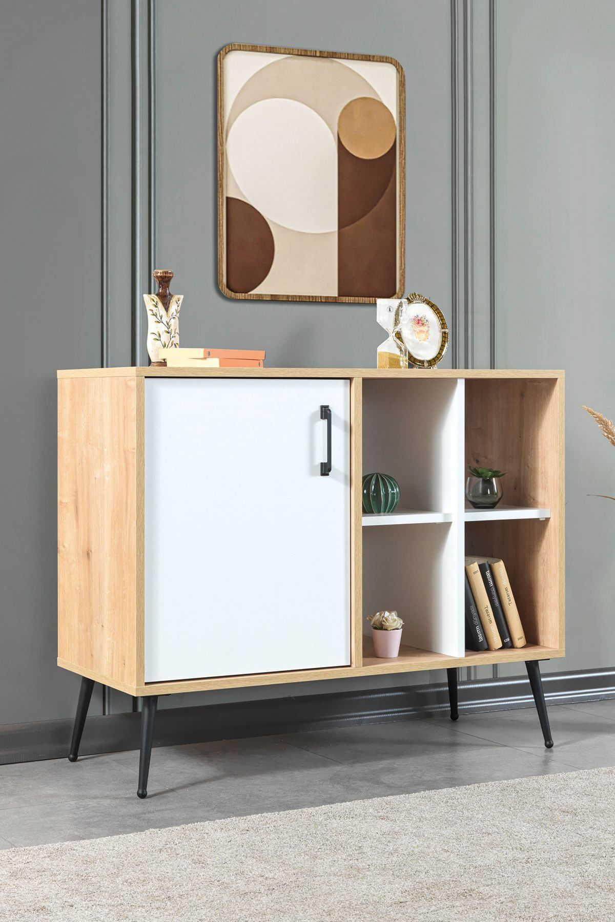 Consola Şile 4111, 100 x 83 x 44 cm, stejar safir alb, PAL melaminat — imaginea 5