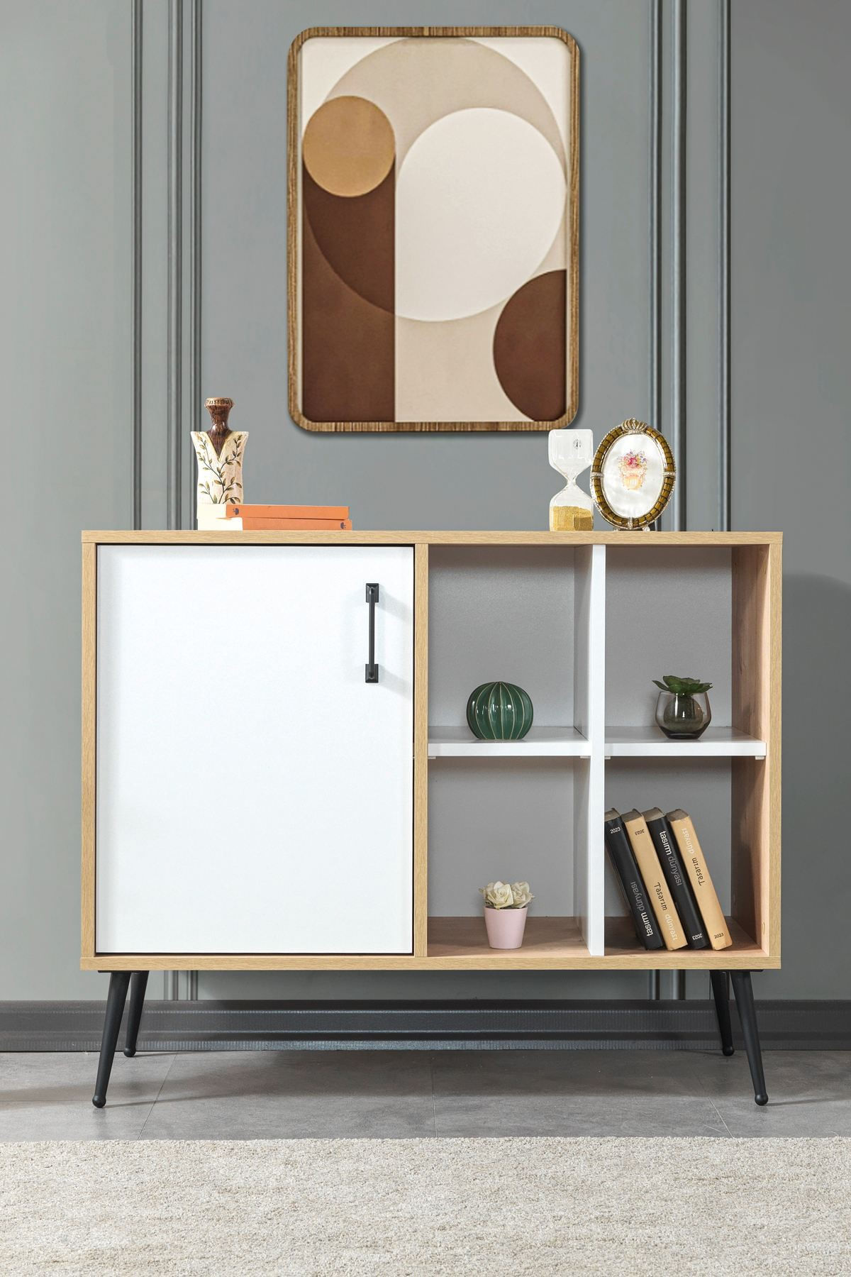 Consola Şile 4111, 100 x 83 x 44 cm, stejar safir alb, PAL melaminat — imaginea 6