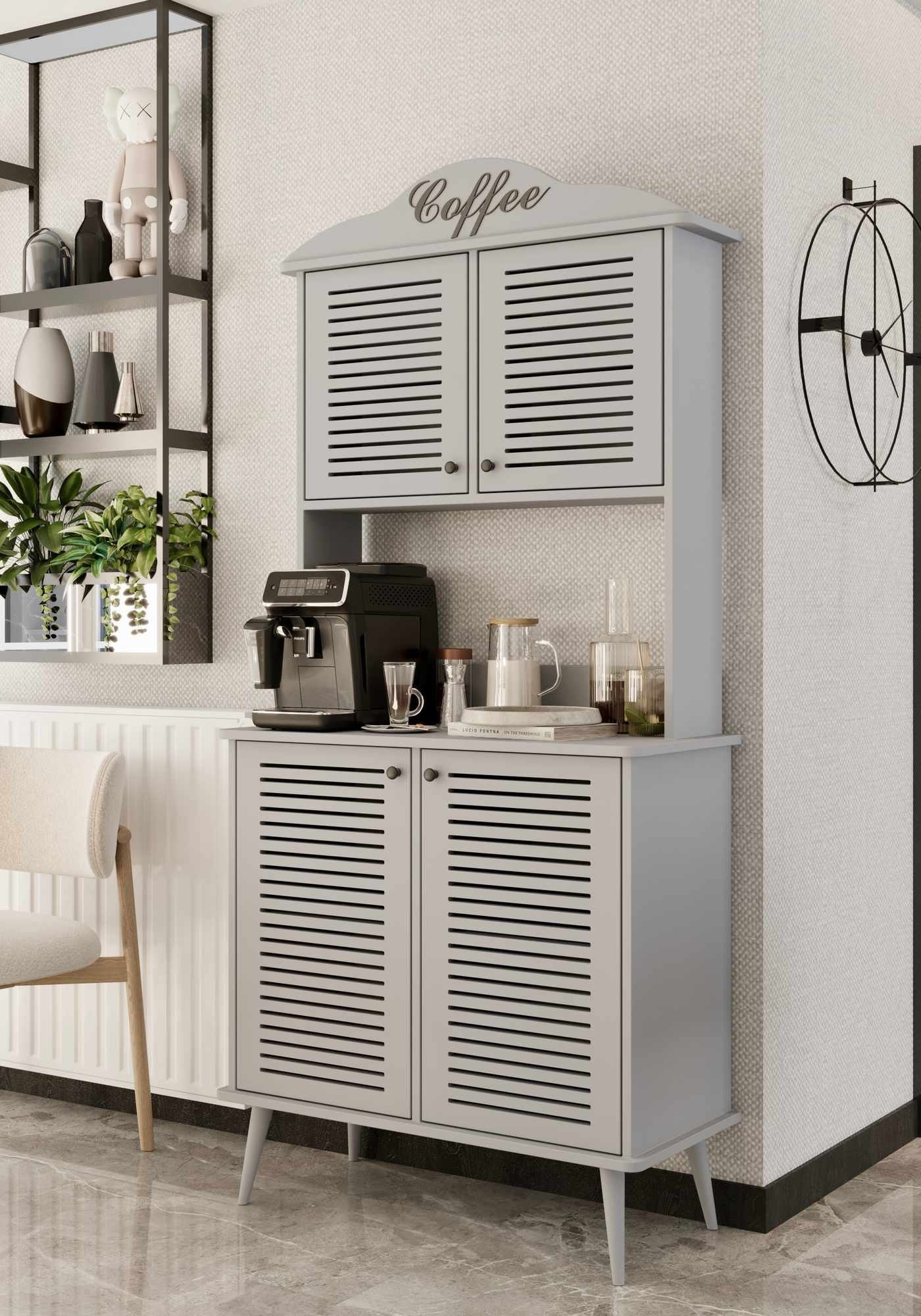 Dulap bar cafea Avior 90 - Light gri, 90 x 170 x 40 cm, gri deschis, MDF, capacitate 35 kg, light gri — imaginea 5