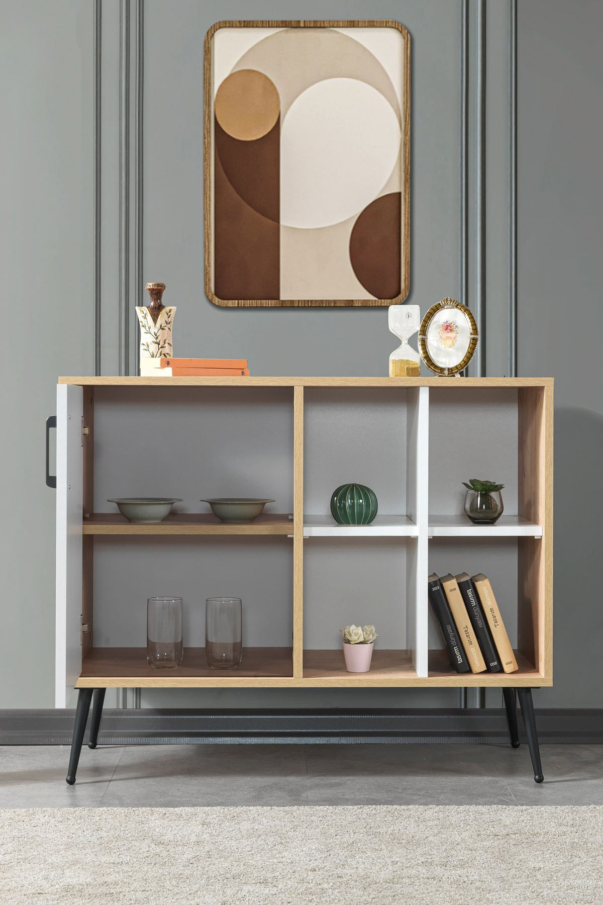 Consola Şile 4111, 100 x 83 x 44 cm, stejar safir alb, PAL melaminat — imaginea 7