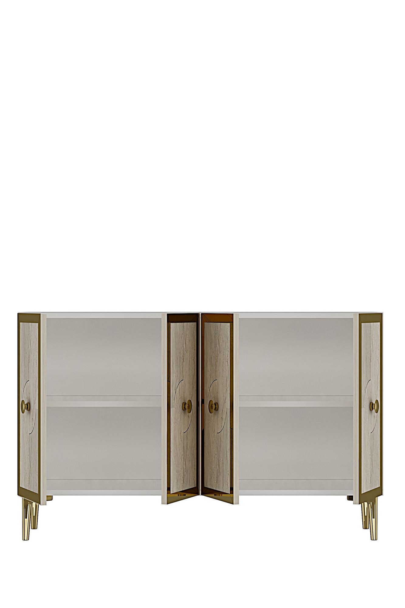 Consola Pega 120, 120 x 79 x 32 cm, alb travertin auriu, PAL melaminat, spatiu de depozitare, fixare pe perete, alb / travertin / gold — imaginea 2