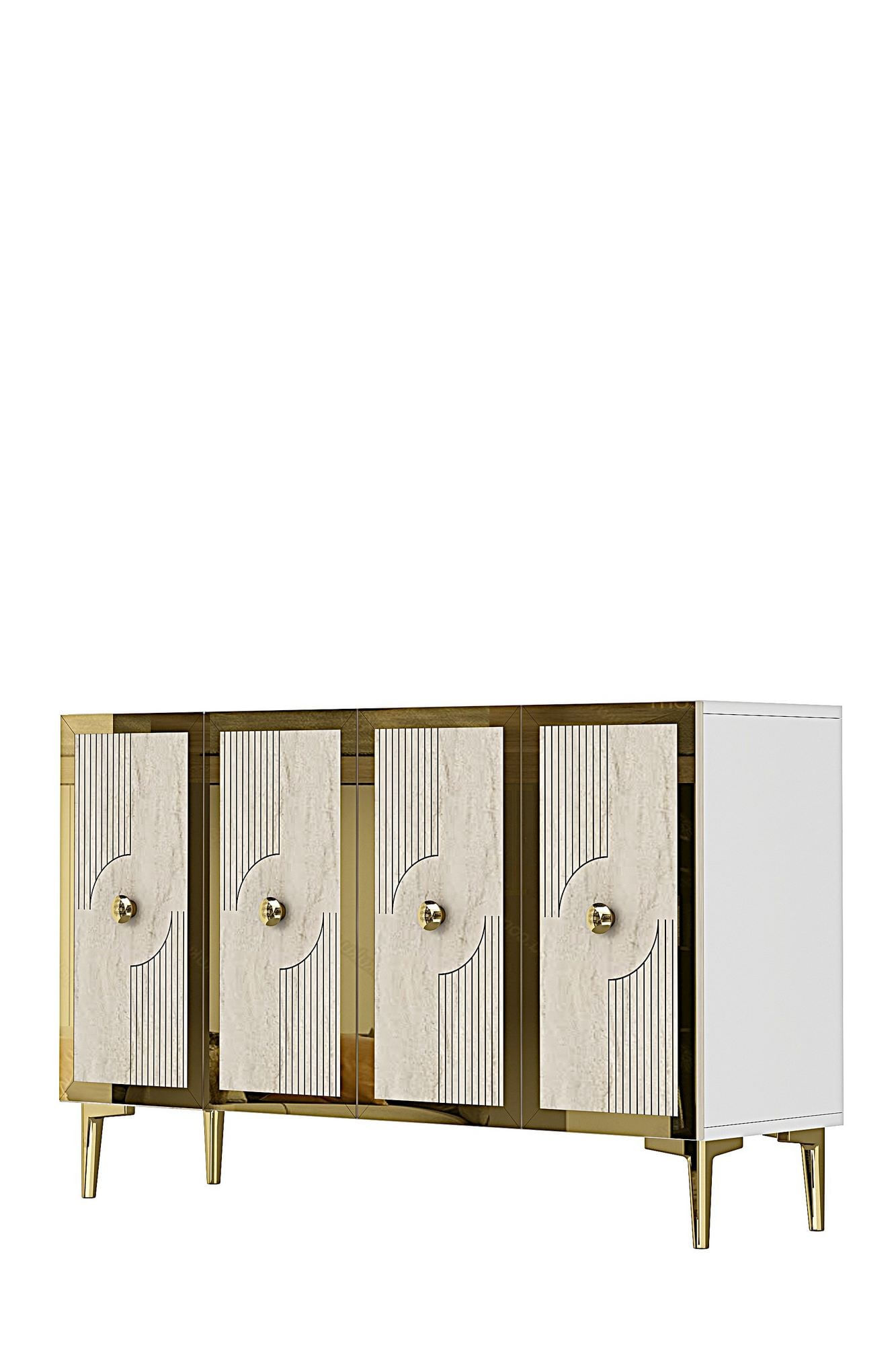 Consola Pega 120, 120 x 79 x 32 cm, alb travertin auriu, PAL melaminat, spatiu de depozitare, fixare pe perete, alb / travertin / gold — imaginea 4