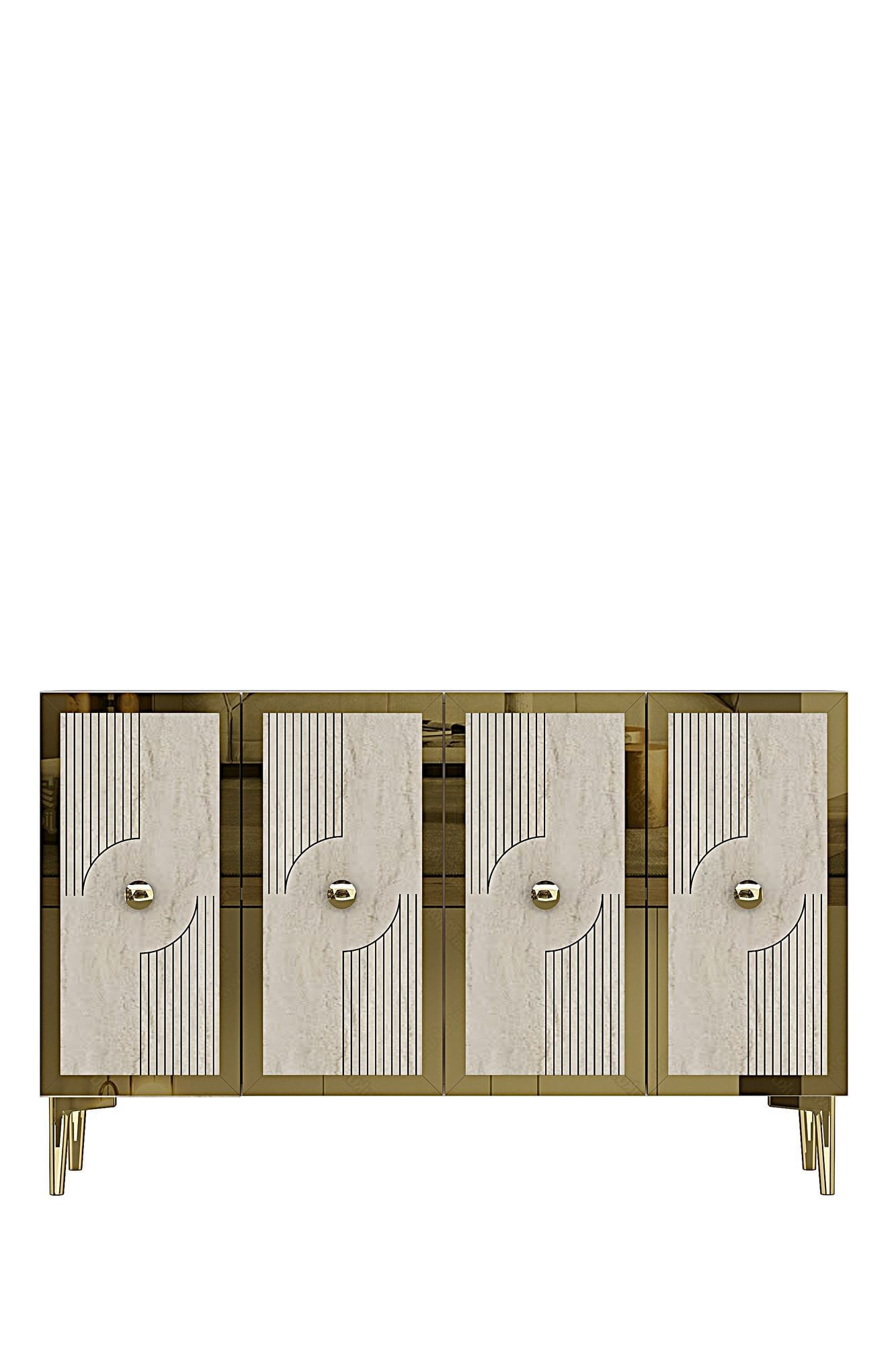 Consola Pega 120, 120 x 79 x 32 cm, alb travertin auriu, PAL melaminat, spatiu de depozitare, fixare pe perete, alb / travertin / gold — imaginea 5