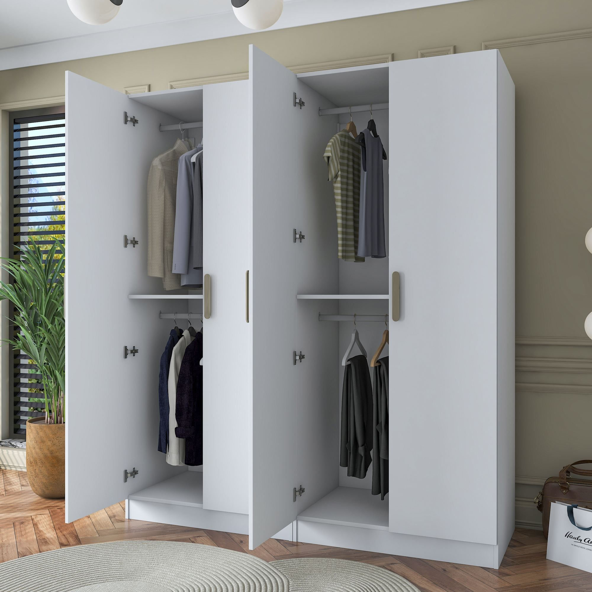 Dulap haine BA163, 180 x 210 x 57,5 cm, alb, PAL, spatiu de depozitare, fixare pe perete — imaginea 4