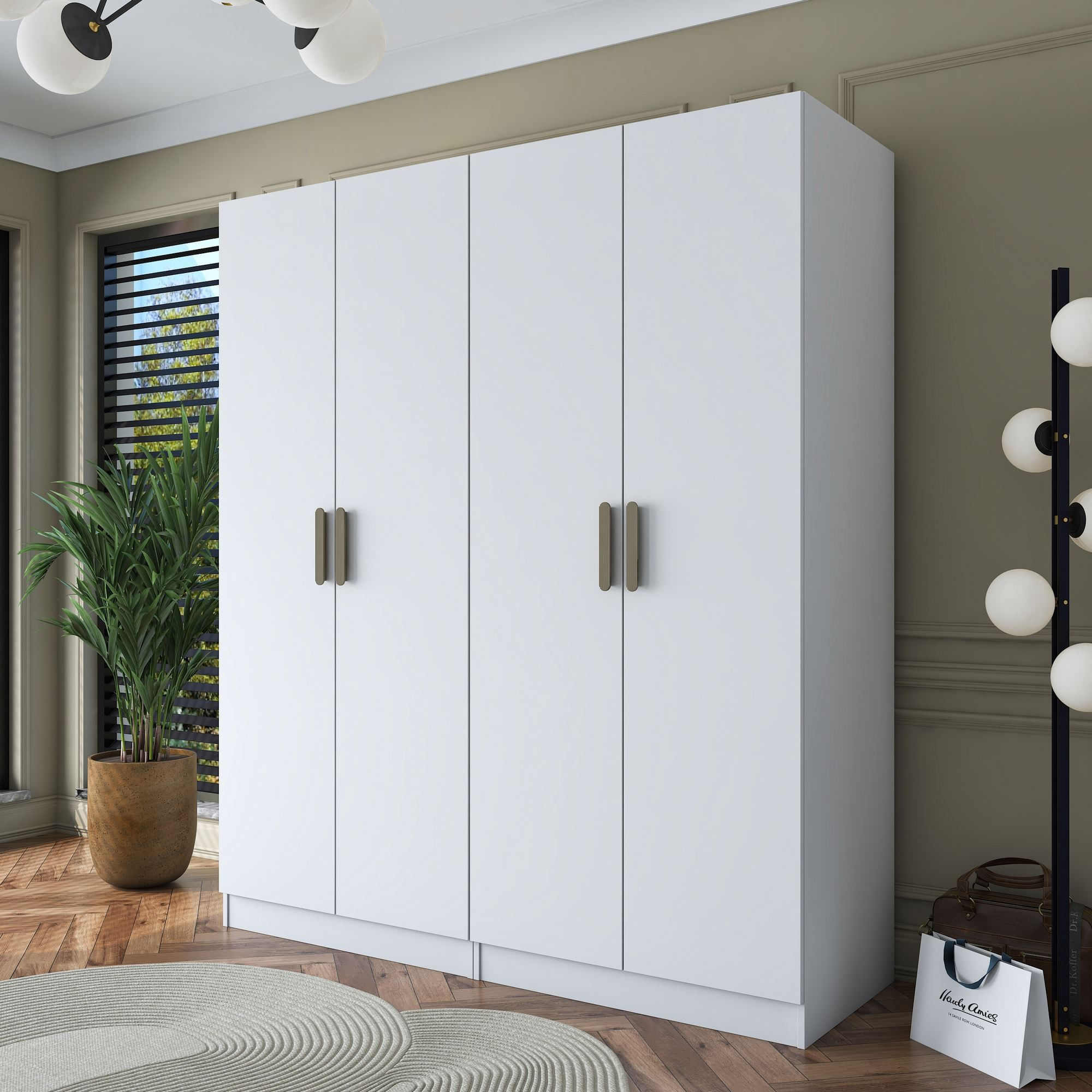 Dulap haine BA163, 180 x 210 x 57,5 cm, alb, PAL, spatiu de depozitare, fixare pe perete — imaginea 5