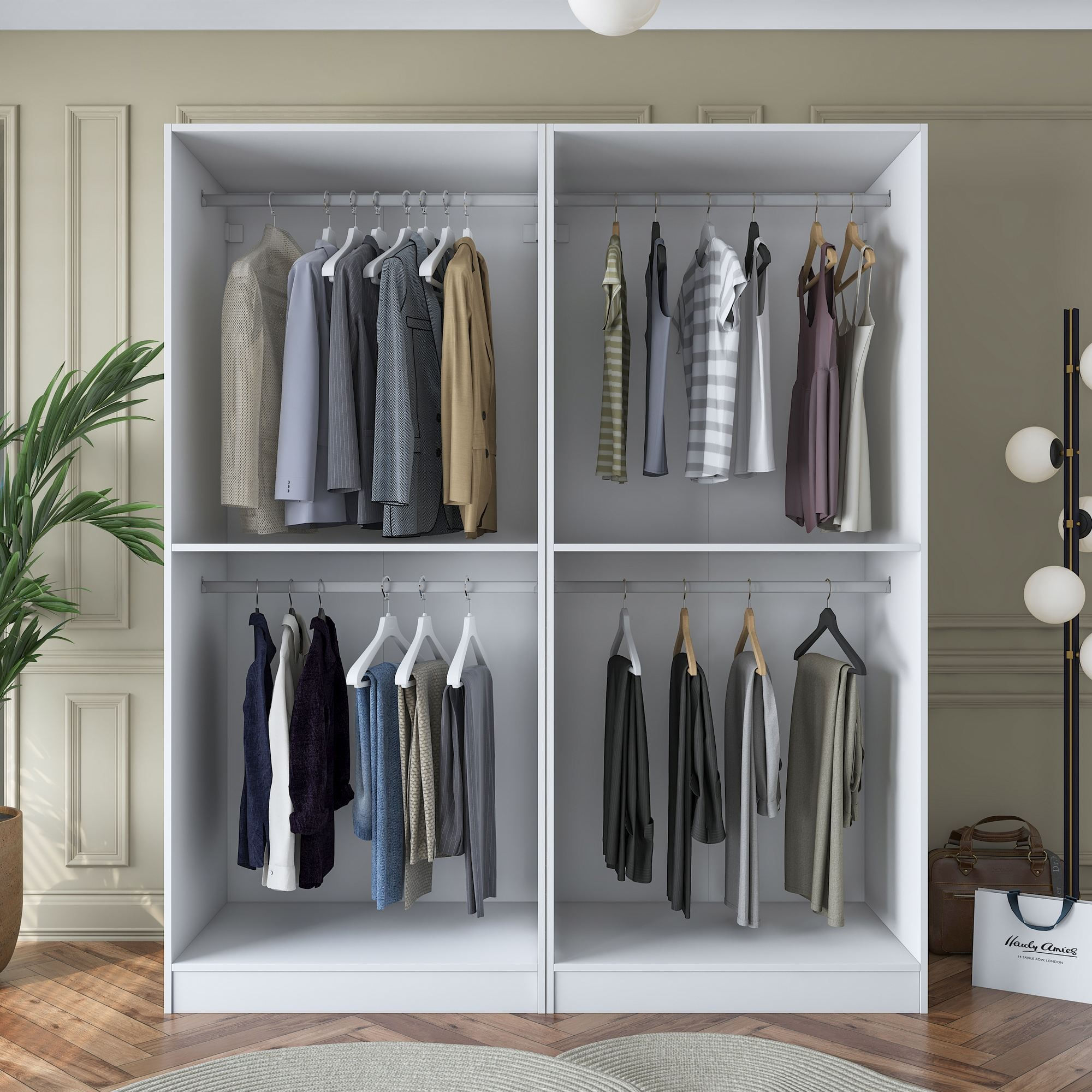 Dulap haine BA163, 180 x 210 x 57,5 cm, alb, PAL, spatiu de depozitare, fixare pe perete — imaginea 11