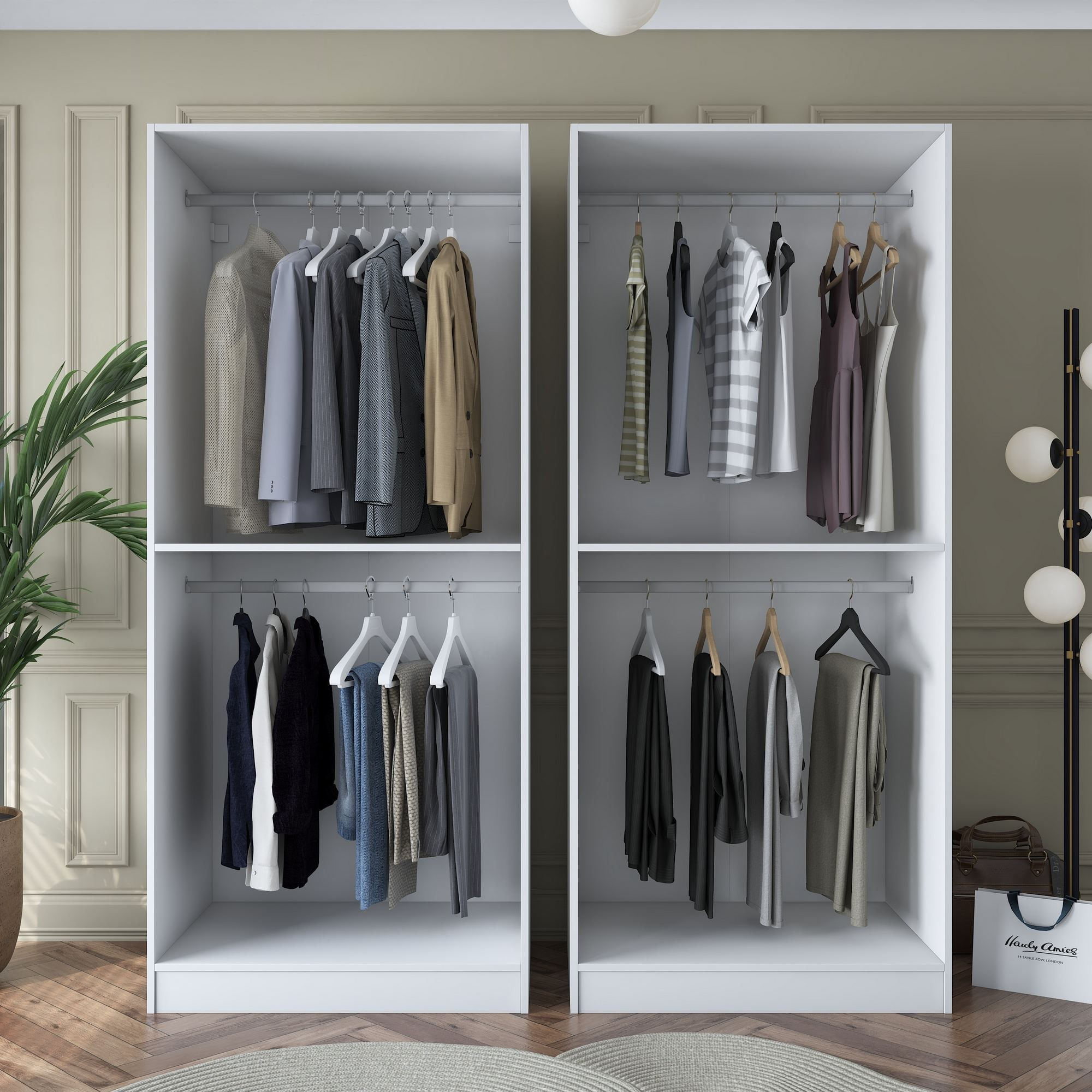Dulap haine BA163, 180 x 210 x 57,5 cm, alb, PAL, spatiu de depozitare, fixare pe perete — imaginea 12